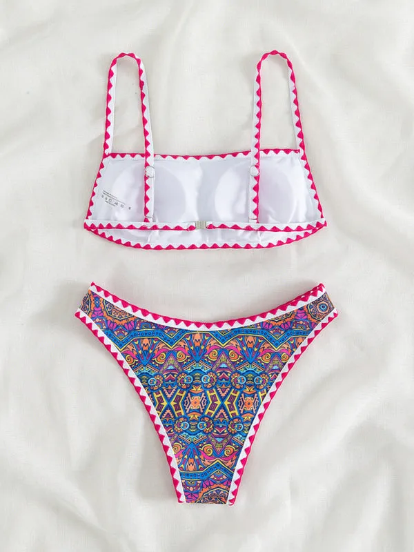 Paisley Print 2 Piece Swimwear - Wireless Backless Top & Bikini