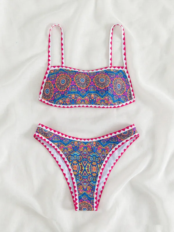 Paisley Print 2 Piece Swimwear - Wireless Backless Top & Bikini