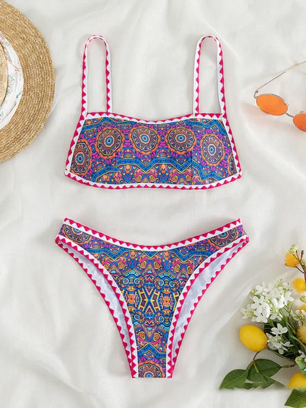 Paisley Print 2 Piece Swimwear - Wireless Backless Top & Bikini