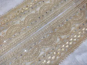 Pale Golden Embellished Fancy Pearl Zari Trim