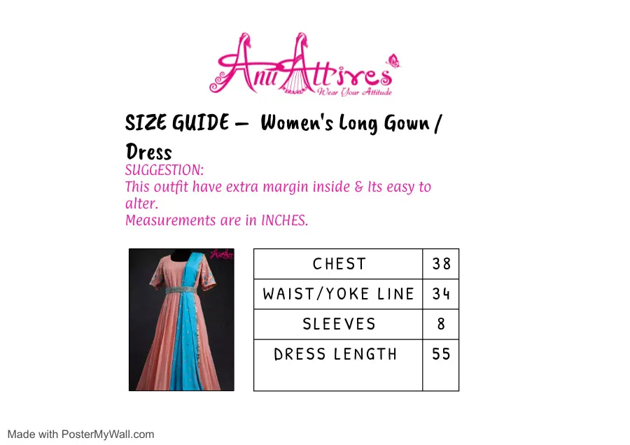 Peach and Blue Georgette Gown with all over Sequence and belt