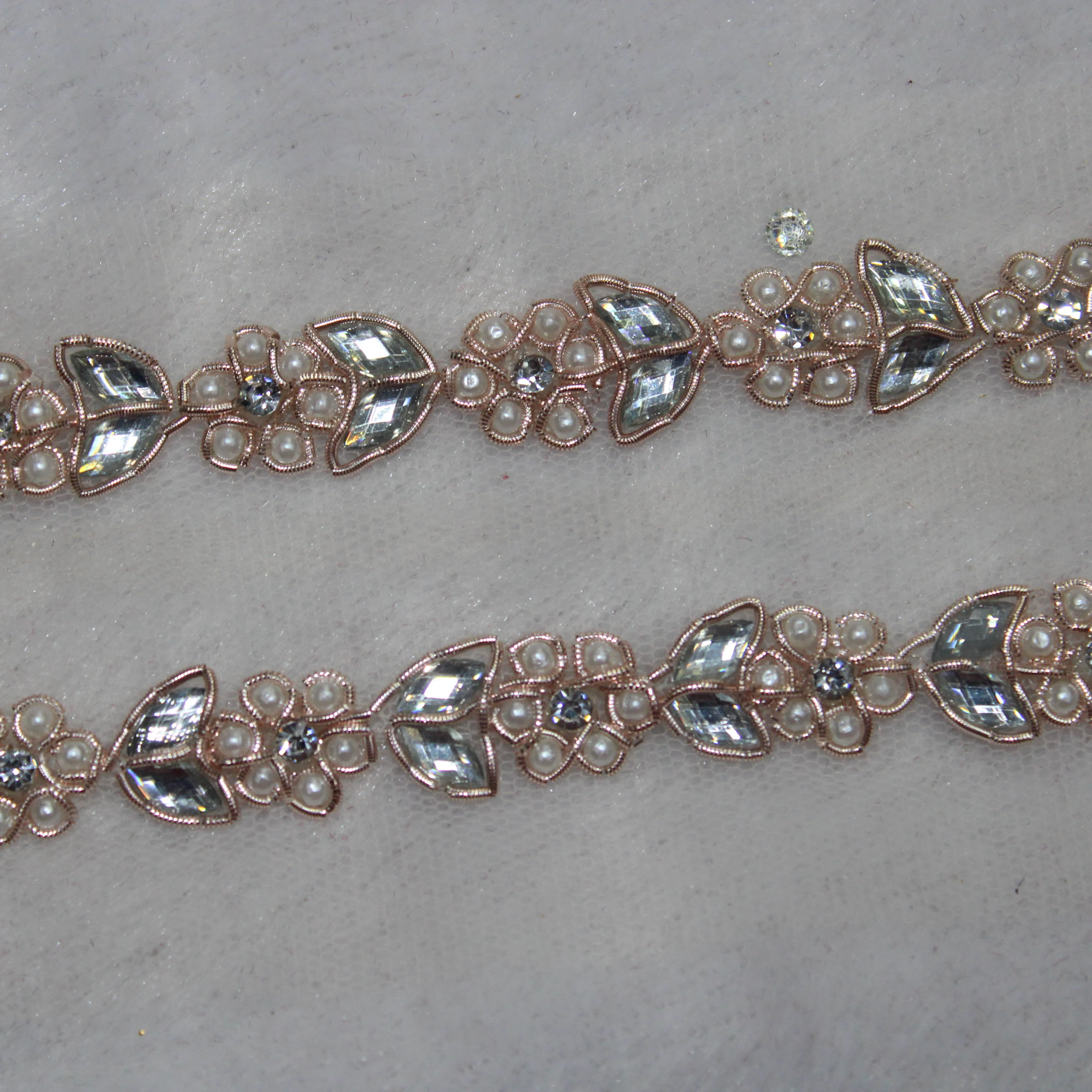 Pearl White Stone Work Embellished Handwork Trim (Wholesale)