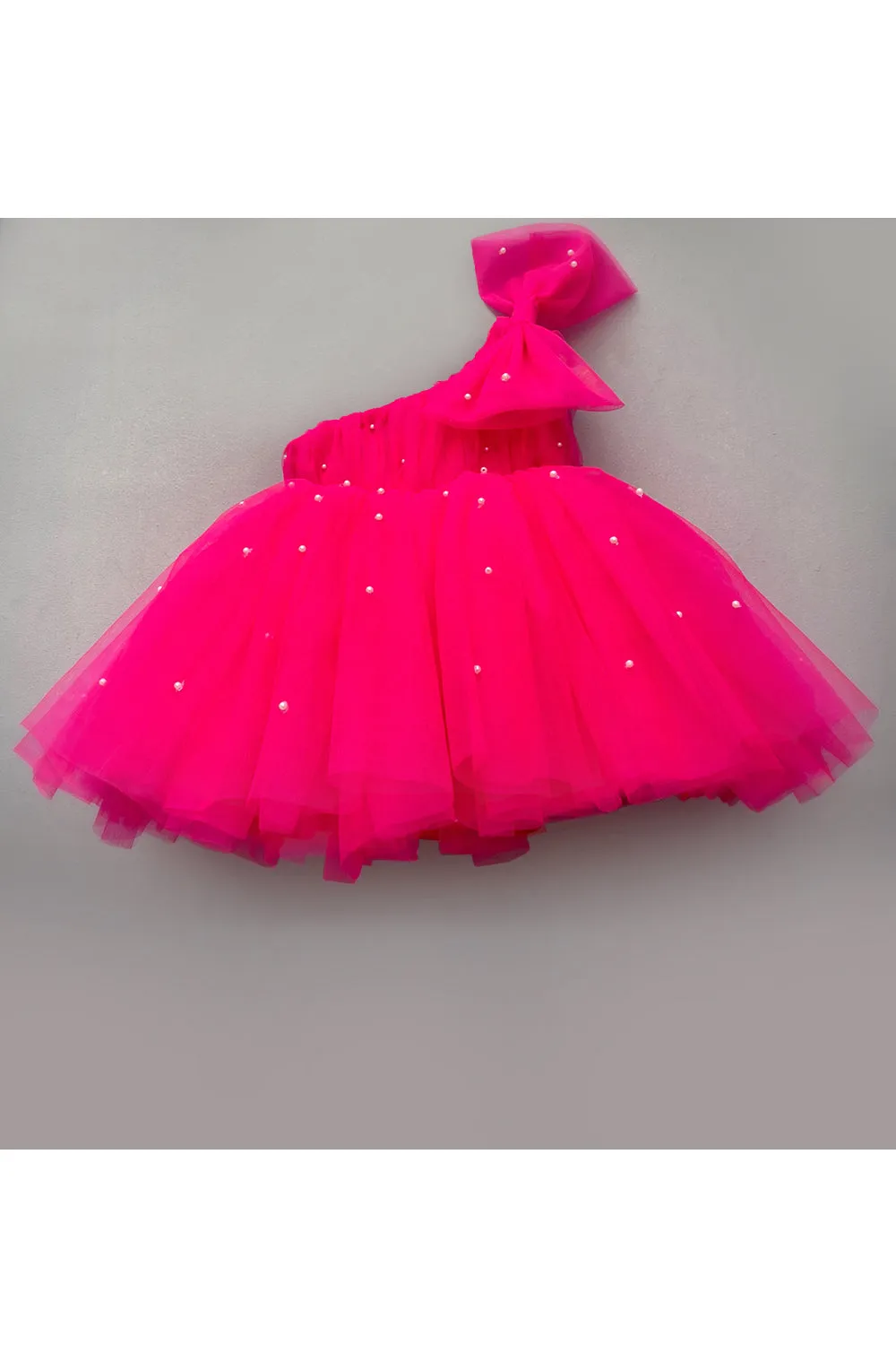 Pearls embroidered one shoulder bow dress