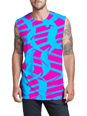 Pink and Blue Squiggly Rave Checkered Men's Muscle Tank