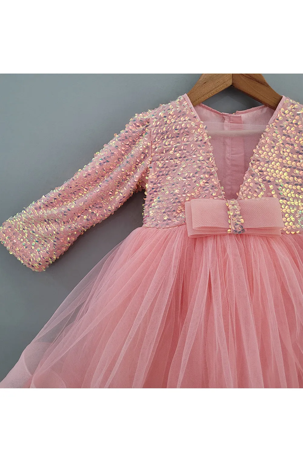 Pink Bow Sequins Embroidered Net Dress