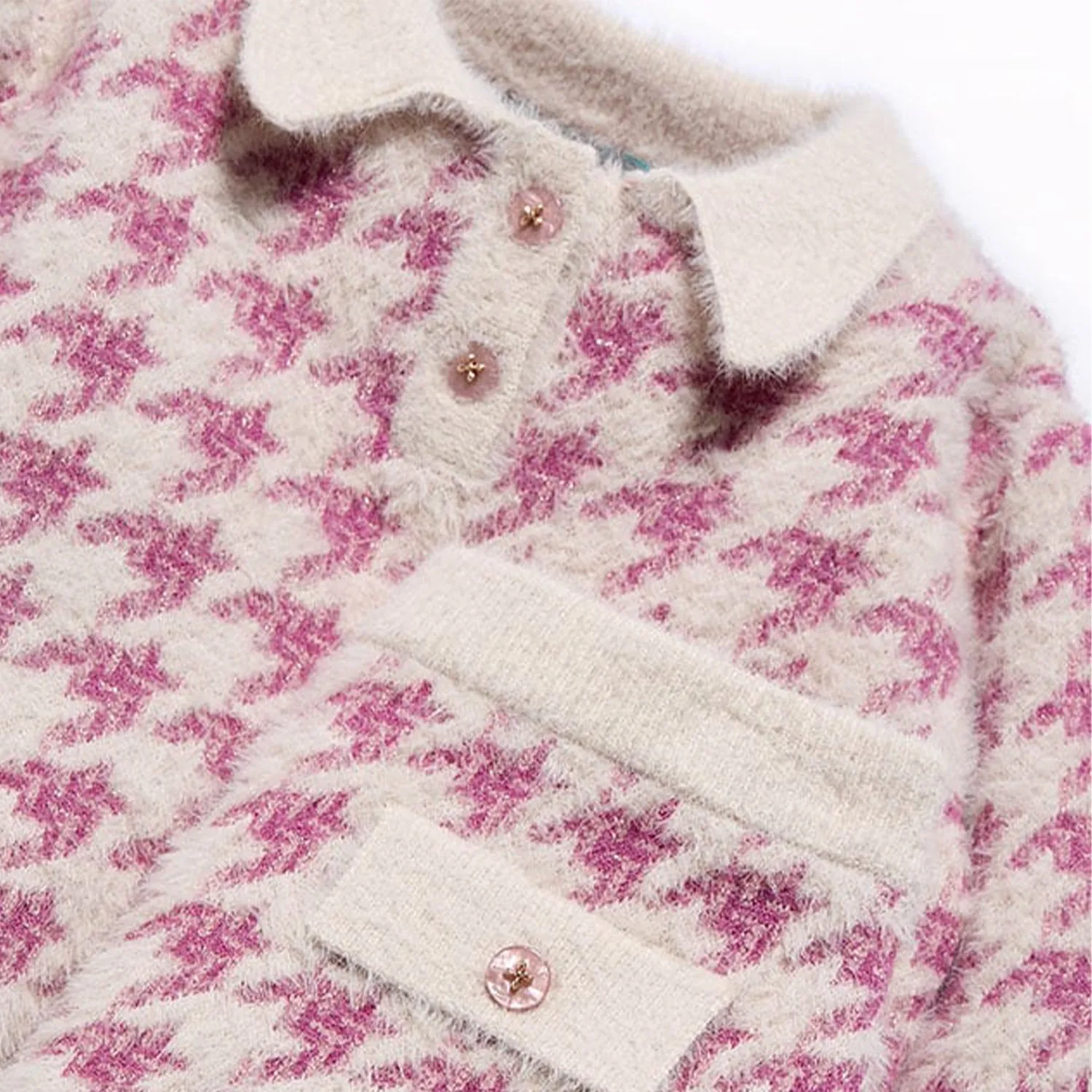 Pink Houndstooth Knit Set