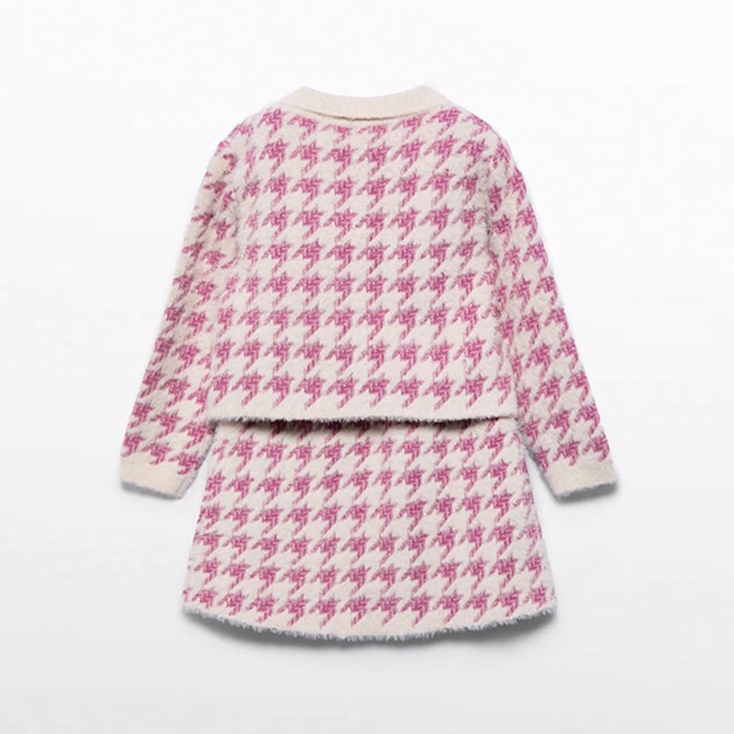 Pink Houndstooth Knit Set