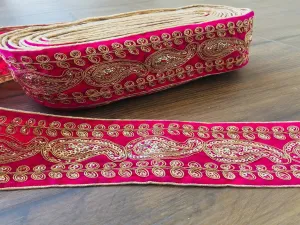 Pink Paisleys Sequins and Dori Work Embroidered Borders