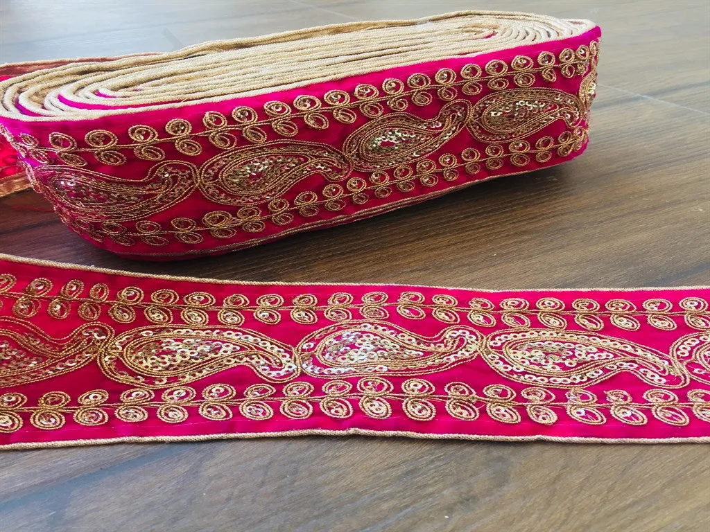 Pink Paisleys Sequins and Dori Work Embroidered Borders