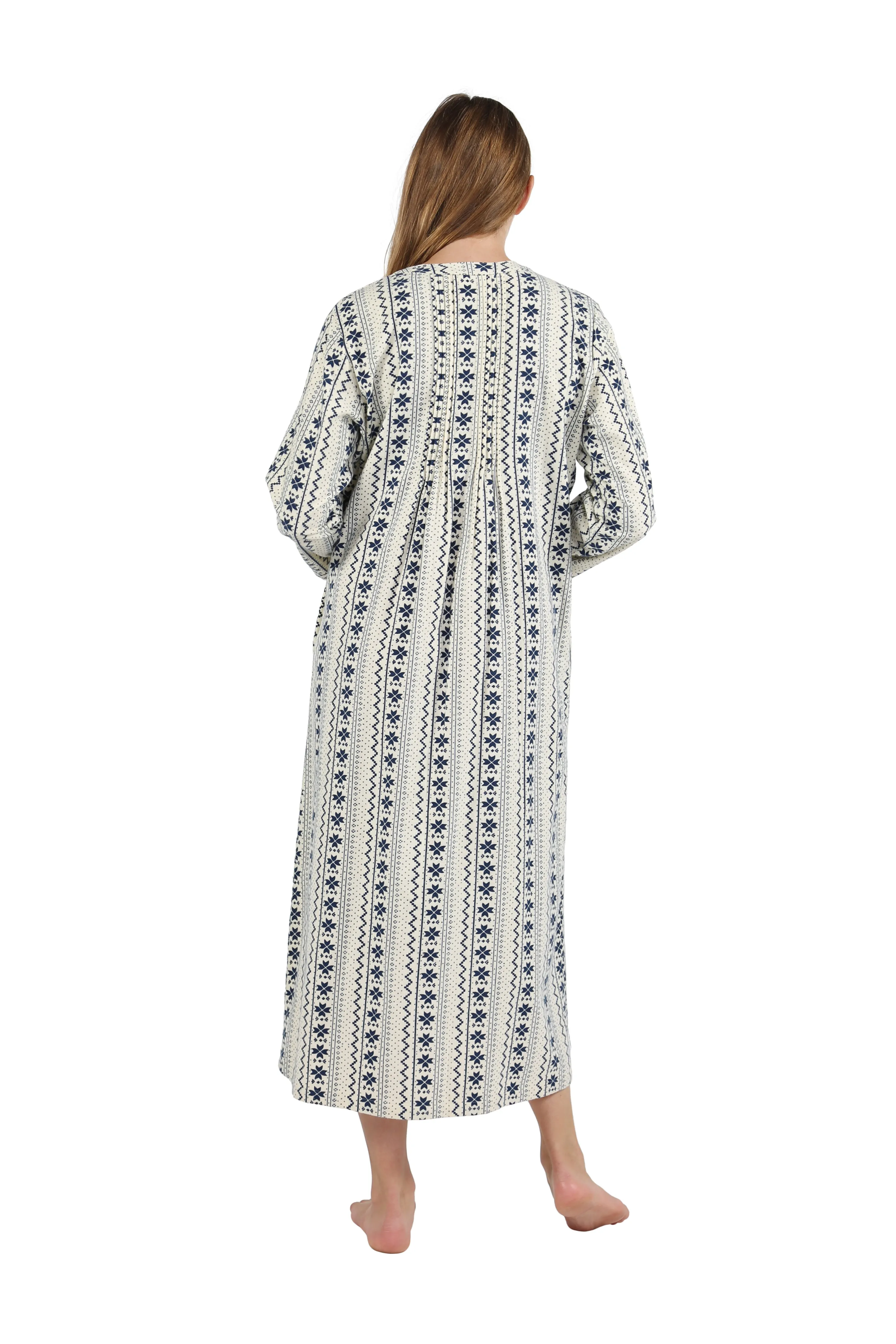 Printed Flannel Nightgown With Release Pleats