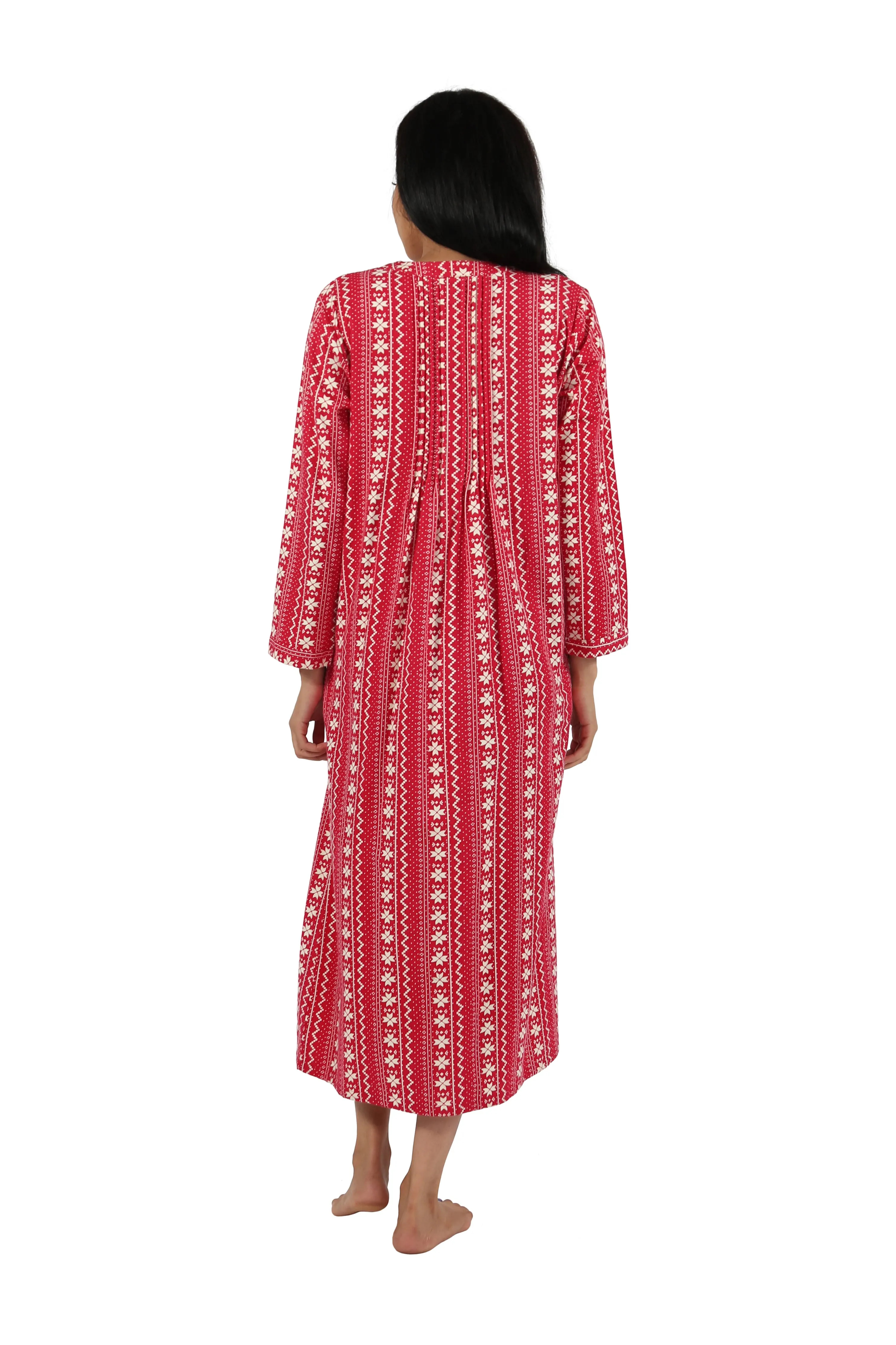 Printed Flannel Nightgown With Release Pleats