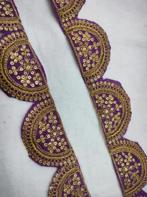 Purple Fancy Sequins and Zari Work Embroidered Border
