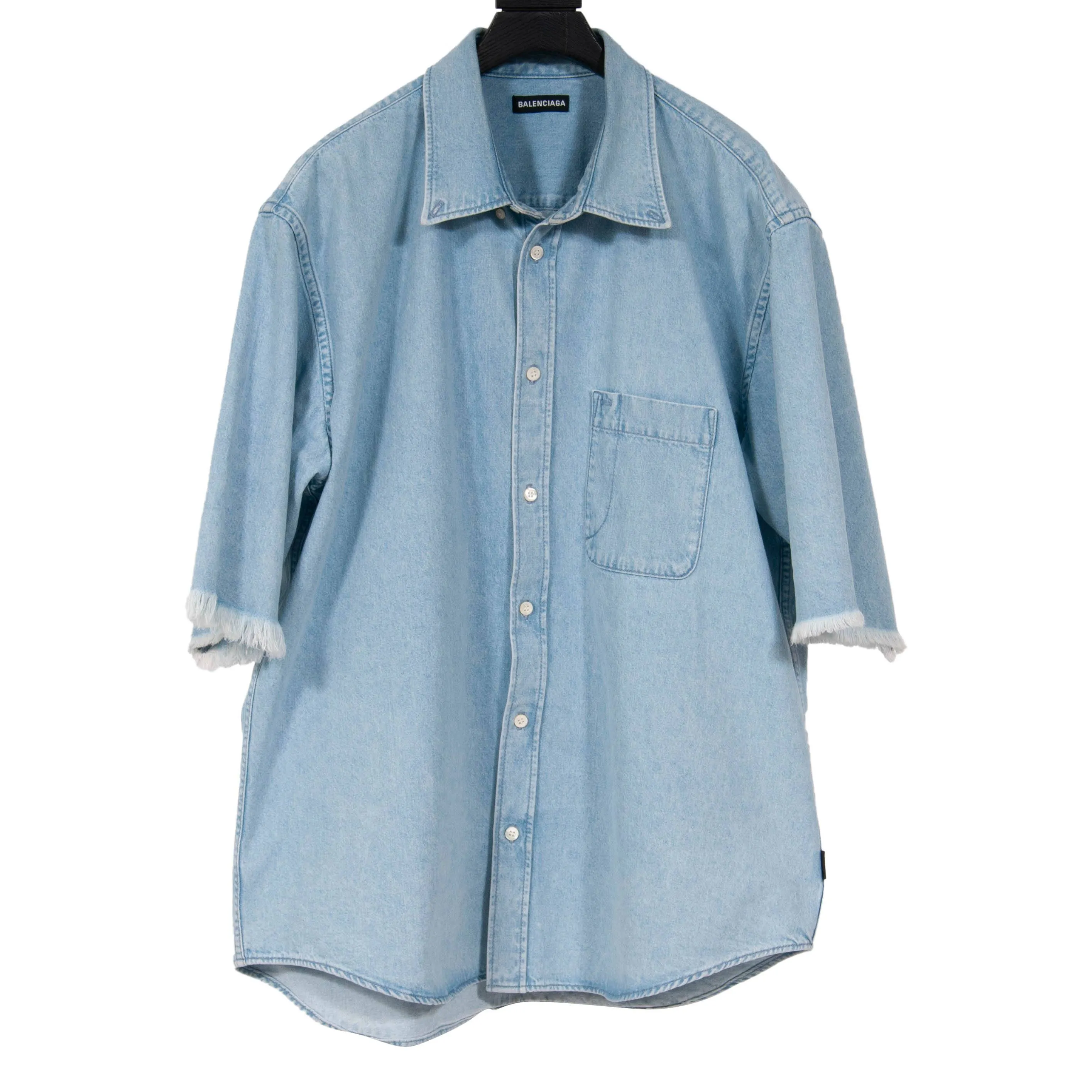 Raw Edged Short Sleeve Denim Shirt