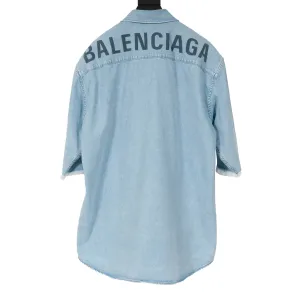 Raw Edged Short Sleeve Denim Shirt
