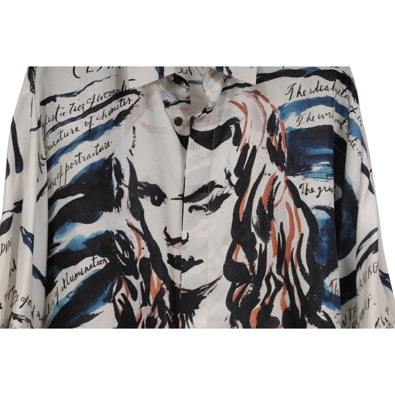 Raymond Pettibon Mona Lisa  Bowling Shirt Medium IT 41 White Silk Button