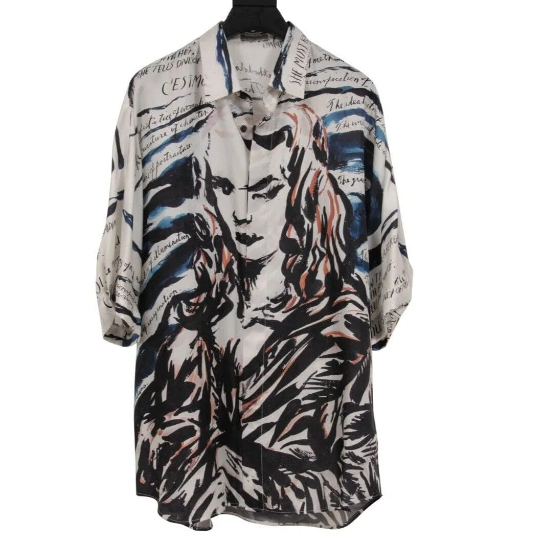 Raymond Pettibon Mona Lisa  Bowling Shirt Medium IT 41 White Silk Button