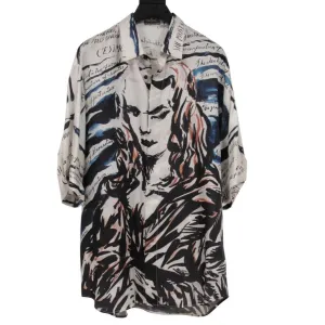 Raymond Pettibon Mona Lisa  Bowling Shirt Medium IT 41 White Silk Button