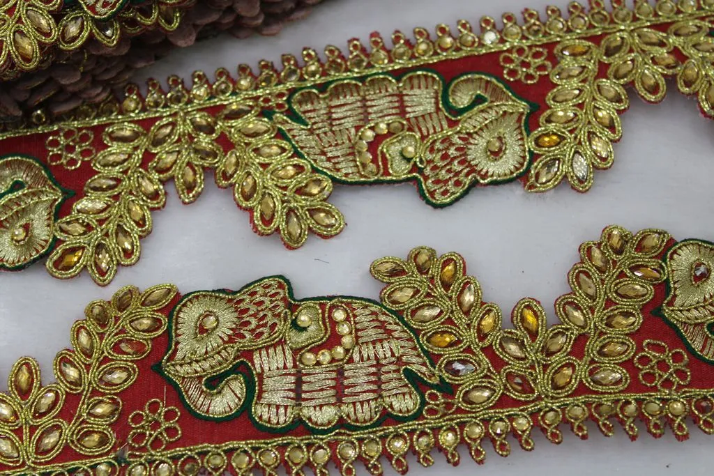 Red Designer Zari Work Embroidered Border