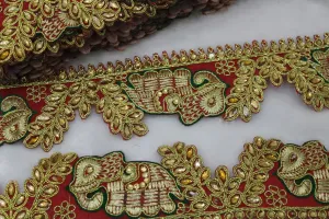 Red Designer Zari Work Embroidered Border
