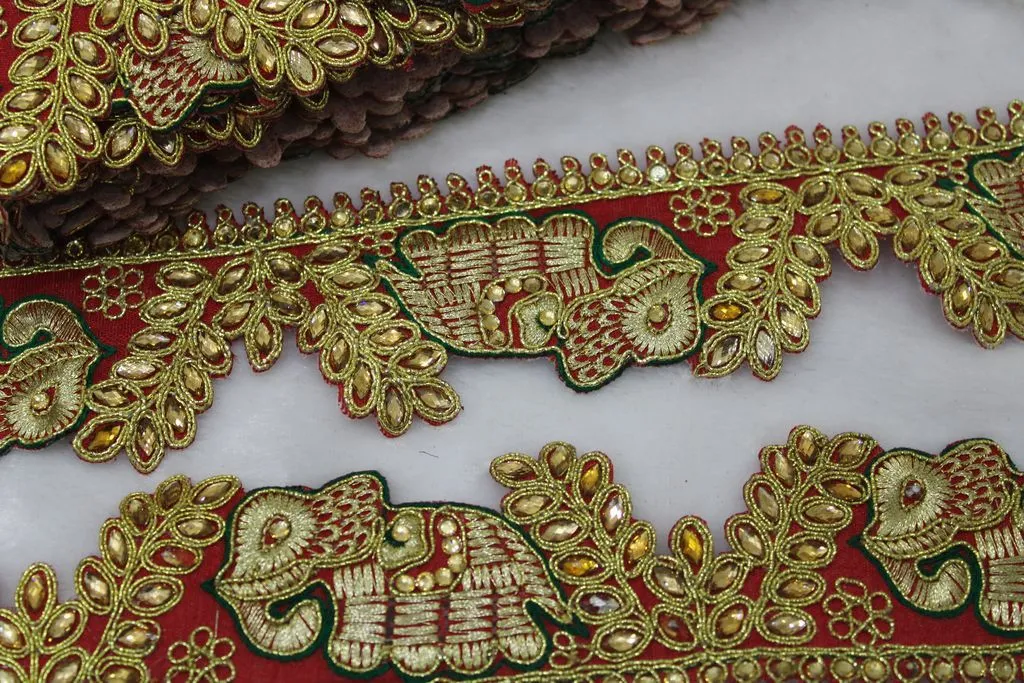 Red Designer Zari Work Embroidered Border