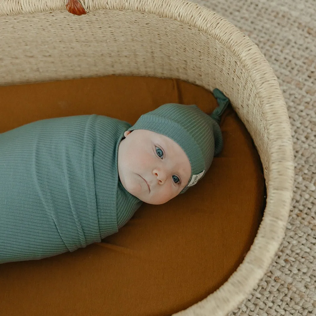 Rib Knit Top Knot Hat - 6-18M