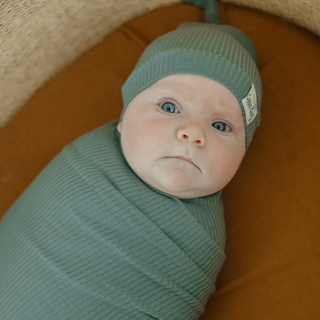 Rib Knit Top Knot Hat - 6-18M