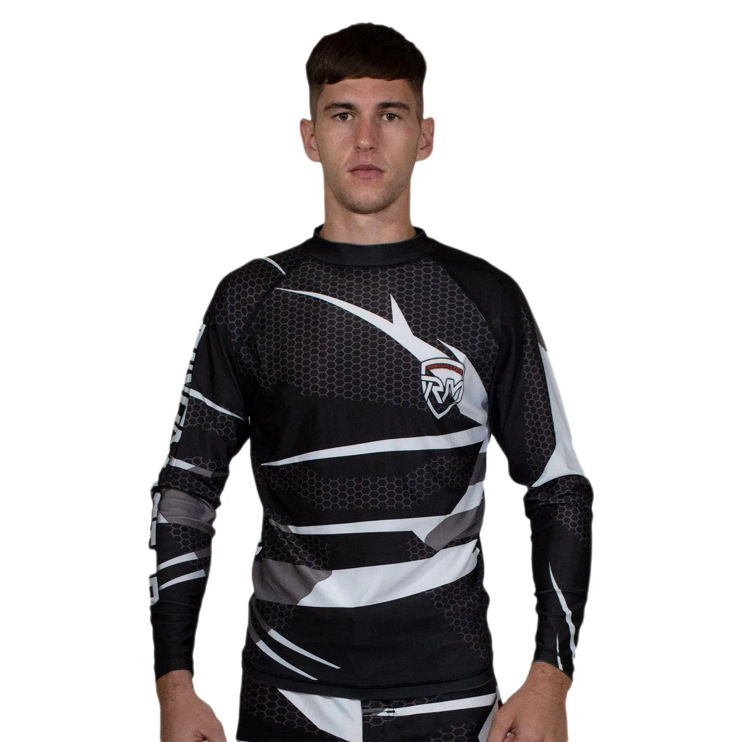 RingMaster Sports Full Sleeve Rash Guard Warrior Series Black White Stripes