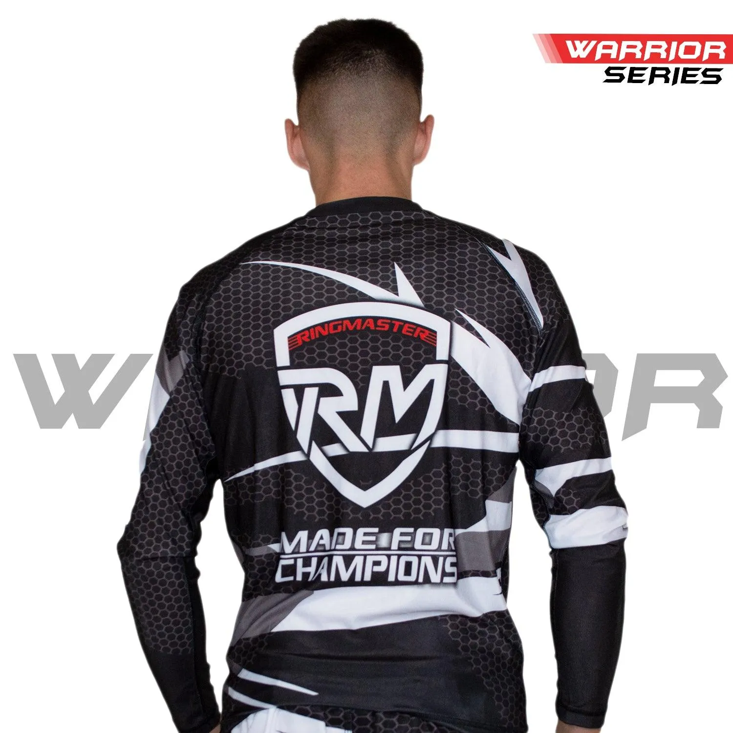 RingMaster Sports Full Sleeve Rash Guard Warrior Series Black White Stripes