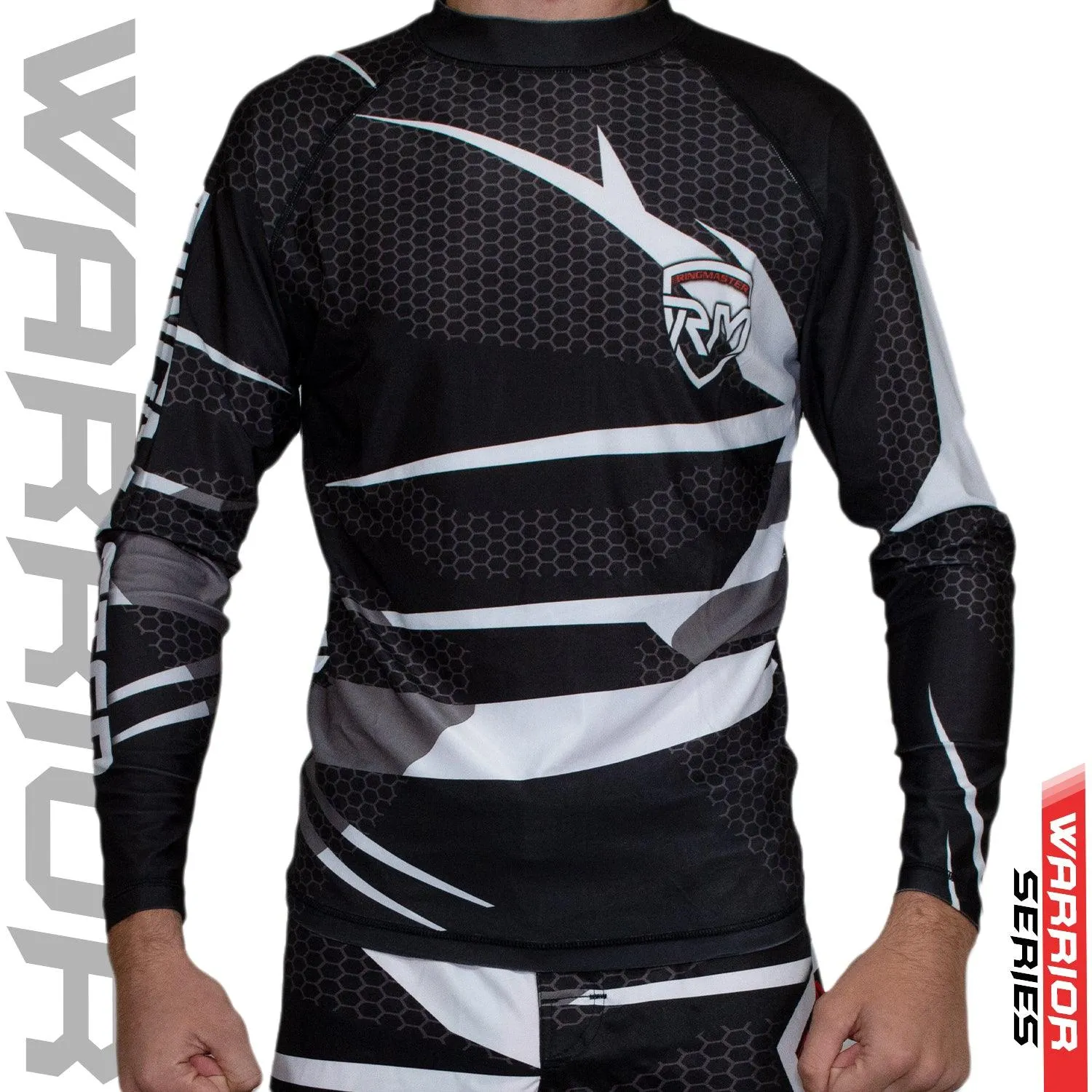 RingMaster Sports Full Sleeve Rash Guard Warrior Series Black White Stripes