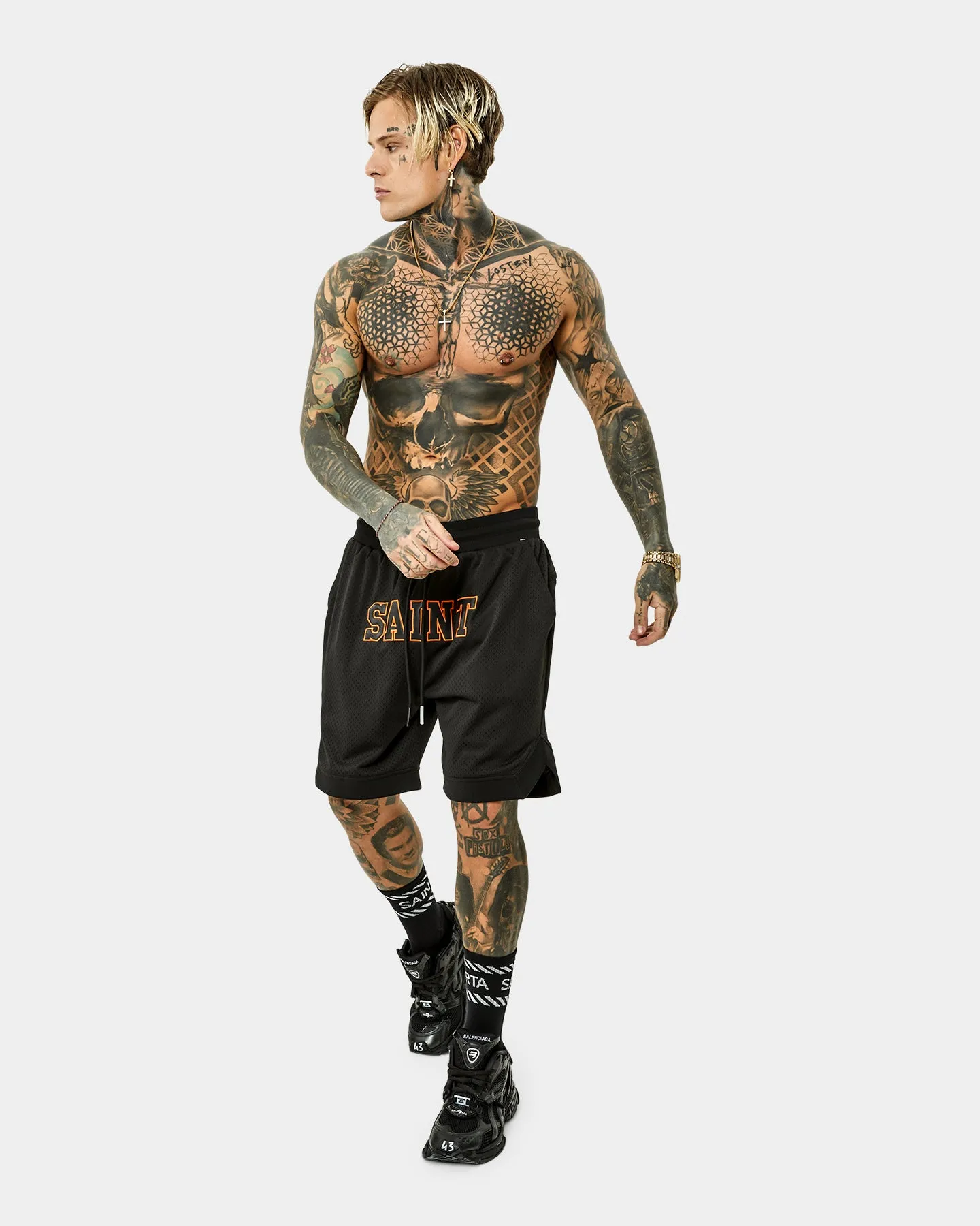 Saint Morta Workshop Basketball Shorts Black/Orange