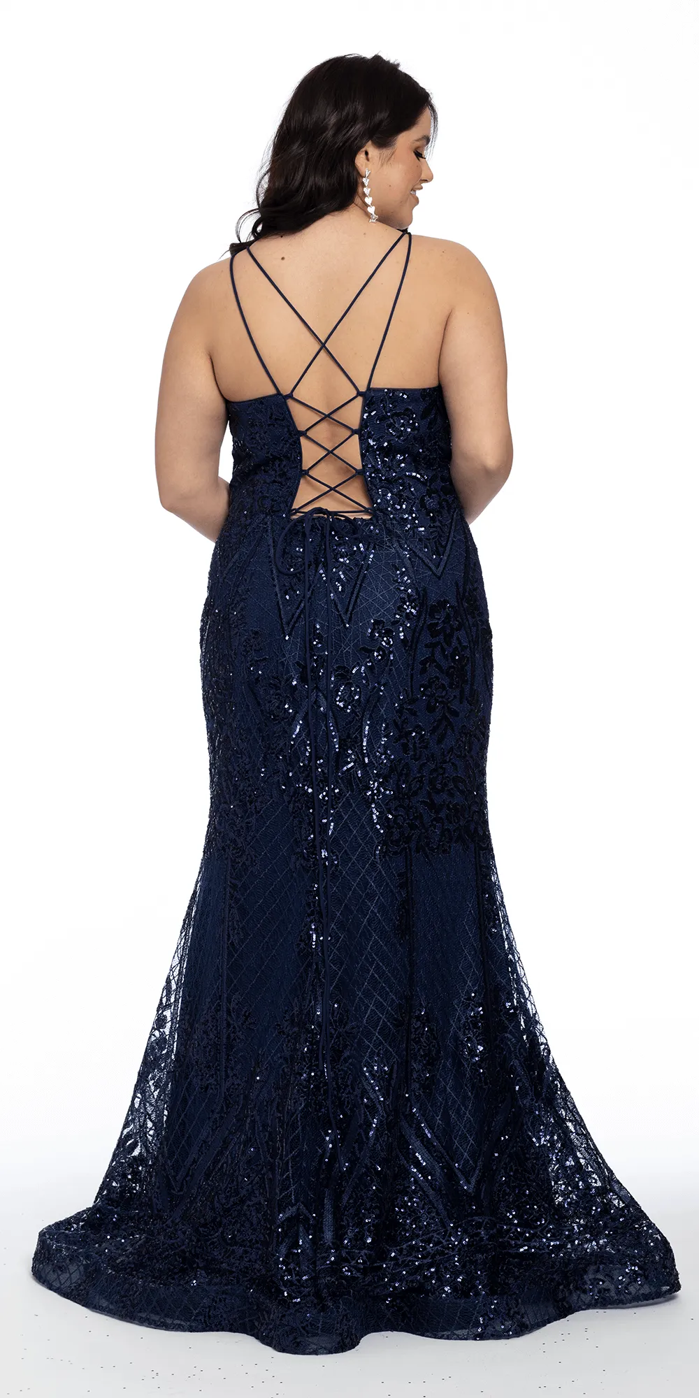 Sequin Embroidered Lace Up Back Mermaid Dress