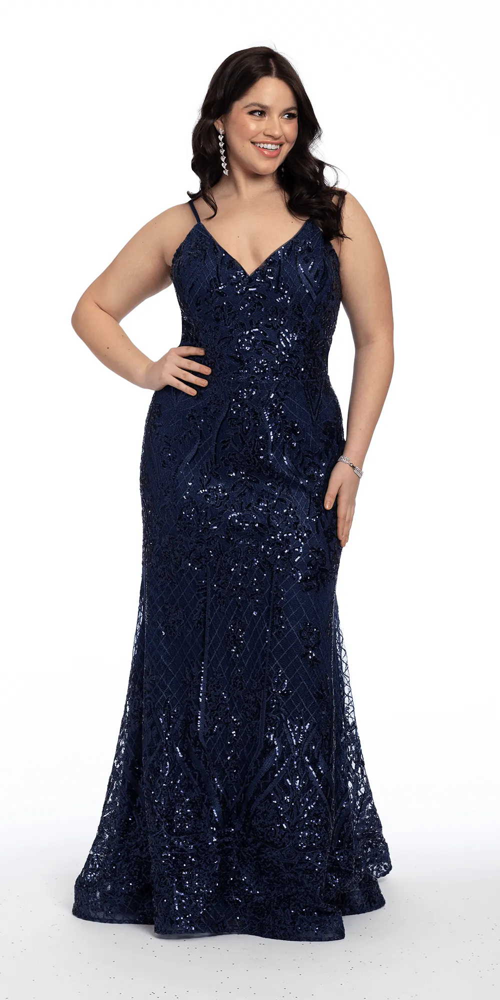 Sequin Embroidered Lace Up Back Mermaid Dress