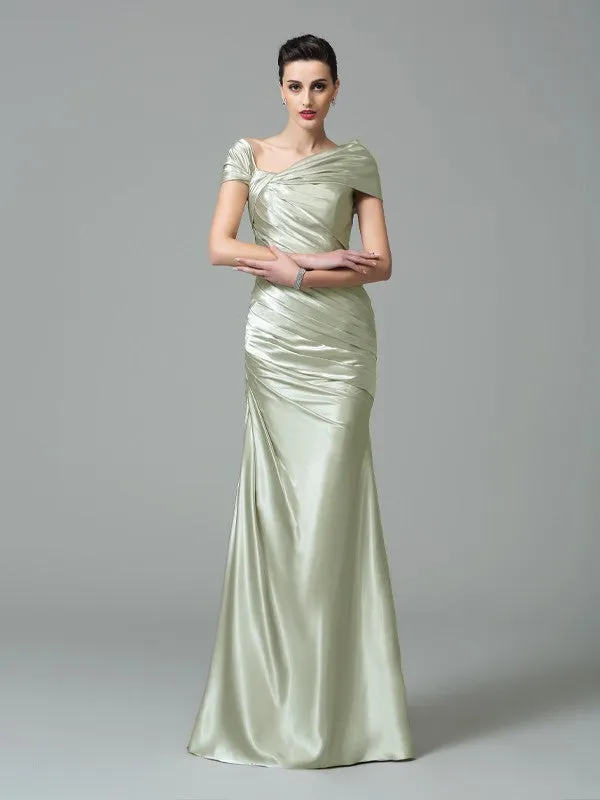 Sheath/Column Off-the-Shoulder Pleats Sleeveless Long Silk like Satin DressesSheath/Column Off-the-Shoulder Pleats Sleeveless Long Silk like Satin Dresses