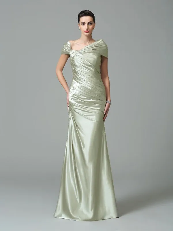 Sheath/Column Off-the-Shoulder Pleats Sleeveless Long Silk like Satin DressesSheath/Column Off-the-Shoulder Pleats Sleeveless Long Silk like Satin Dresses