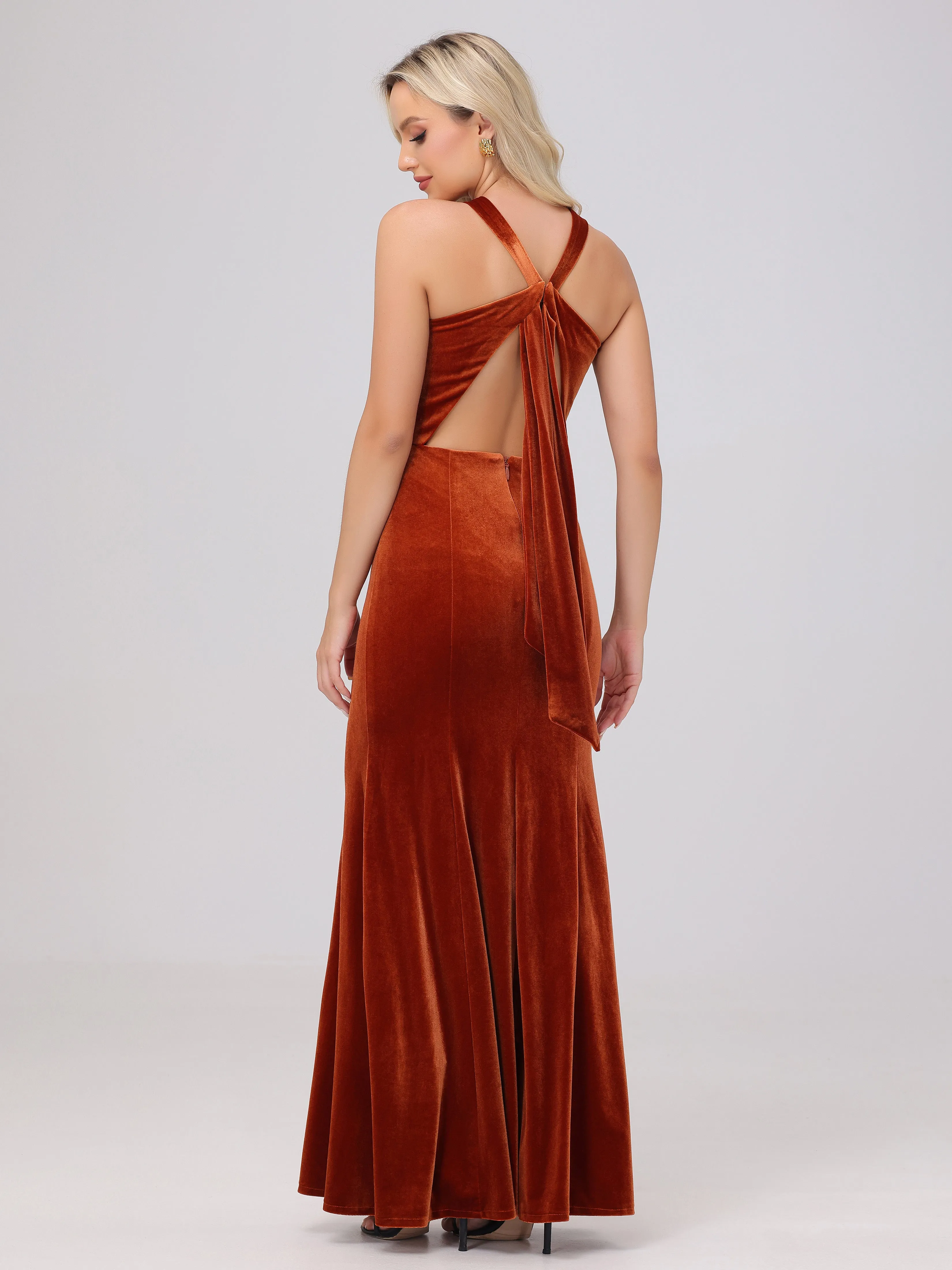 Sheath/Column Sleeveless Long Velvet Bridesmaid Dresses
