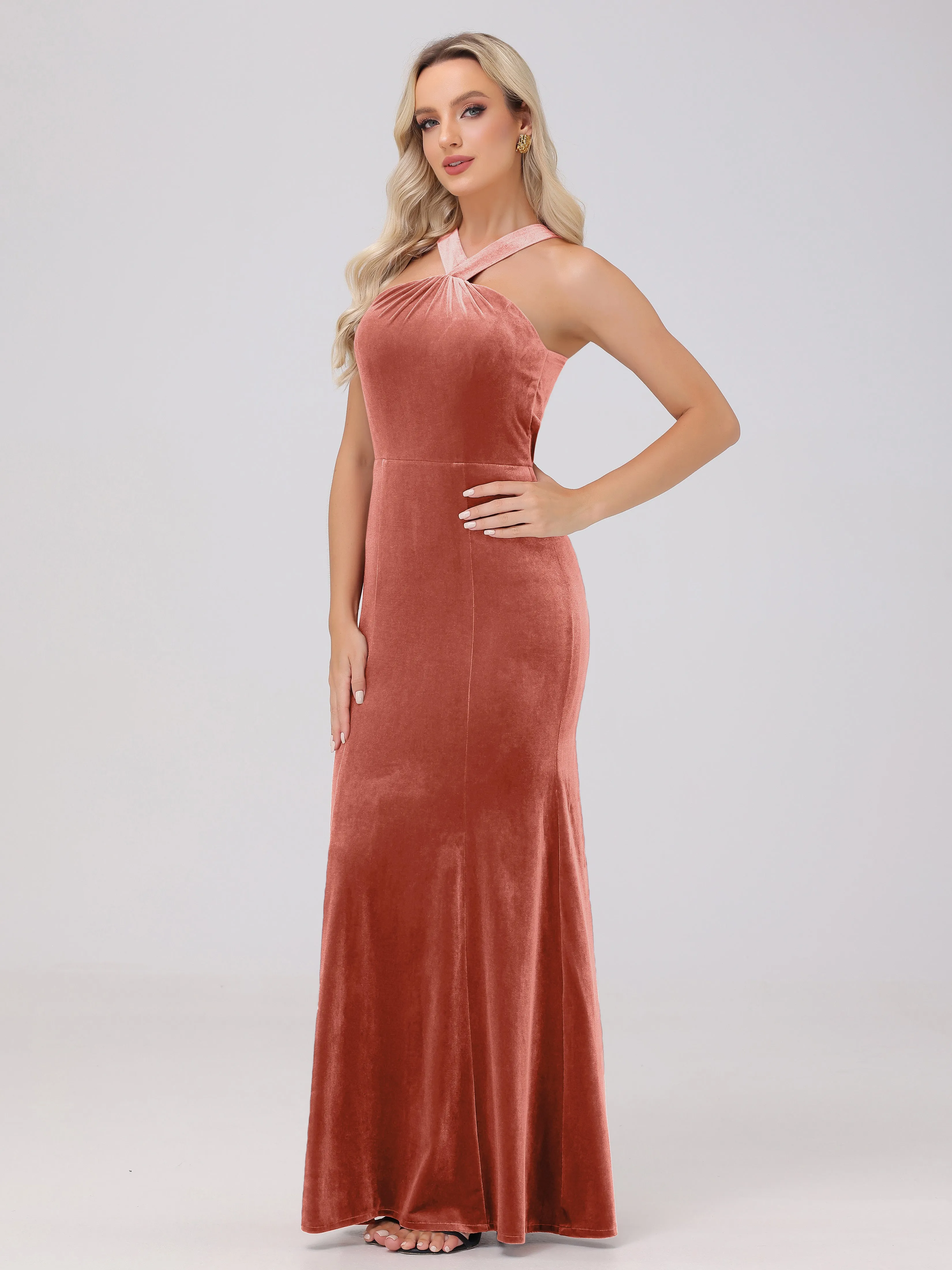 Sheath/Column Sleeveless Long Velvet Bridesmaid Dresses