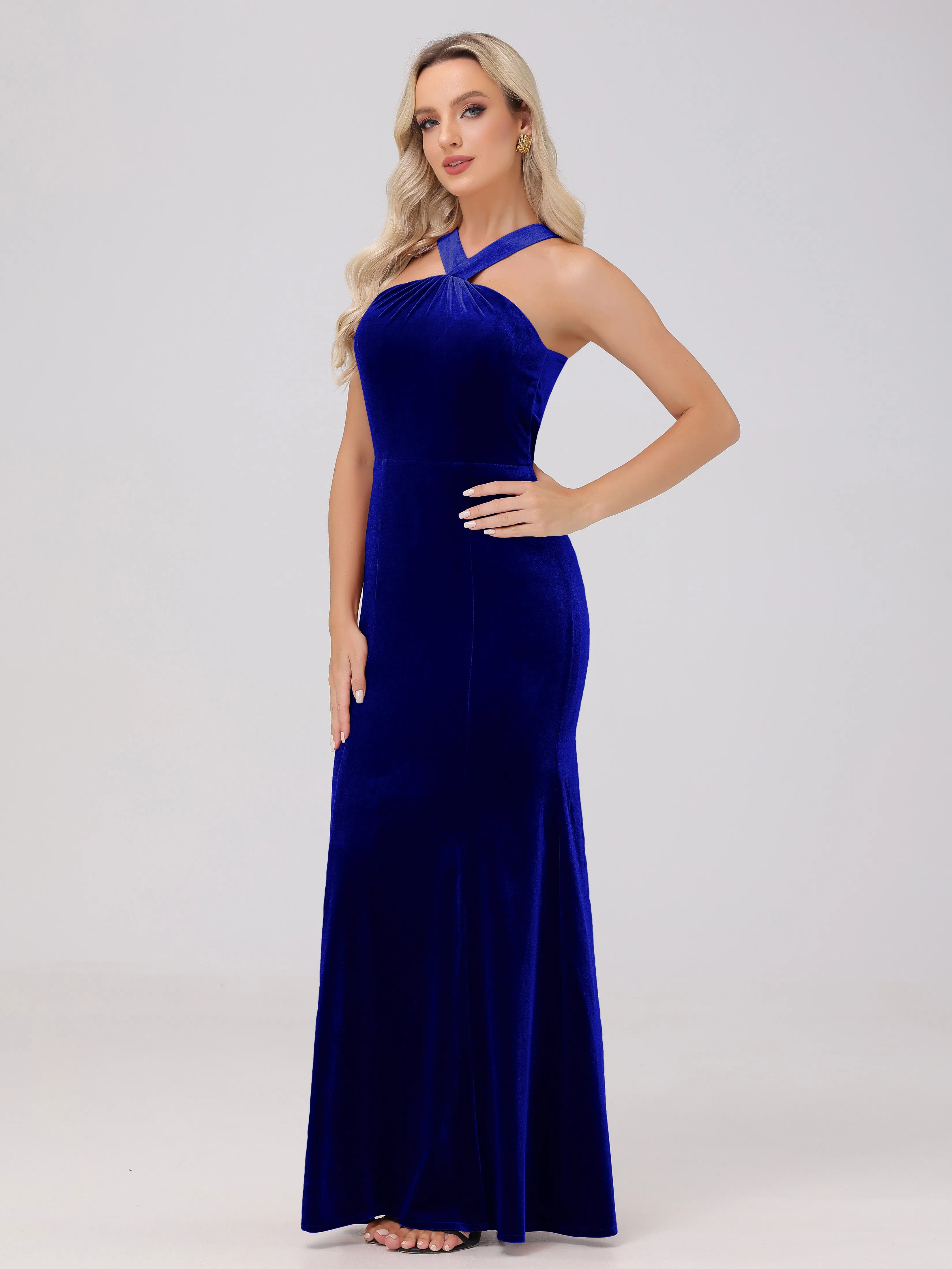 Sheath/Column Sleeveless Long Velvet Bridesmaid Dresses