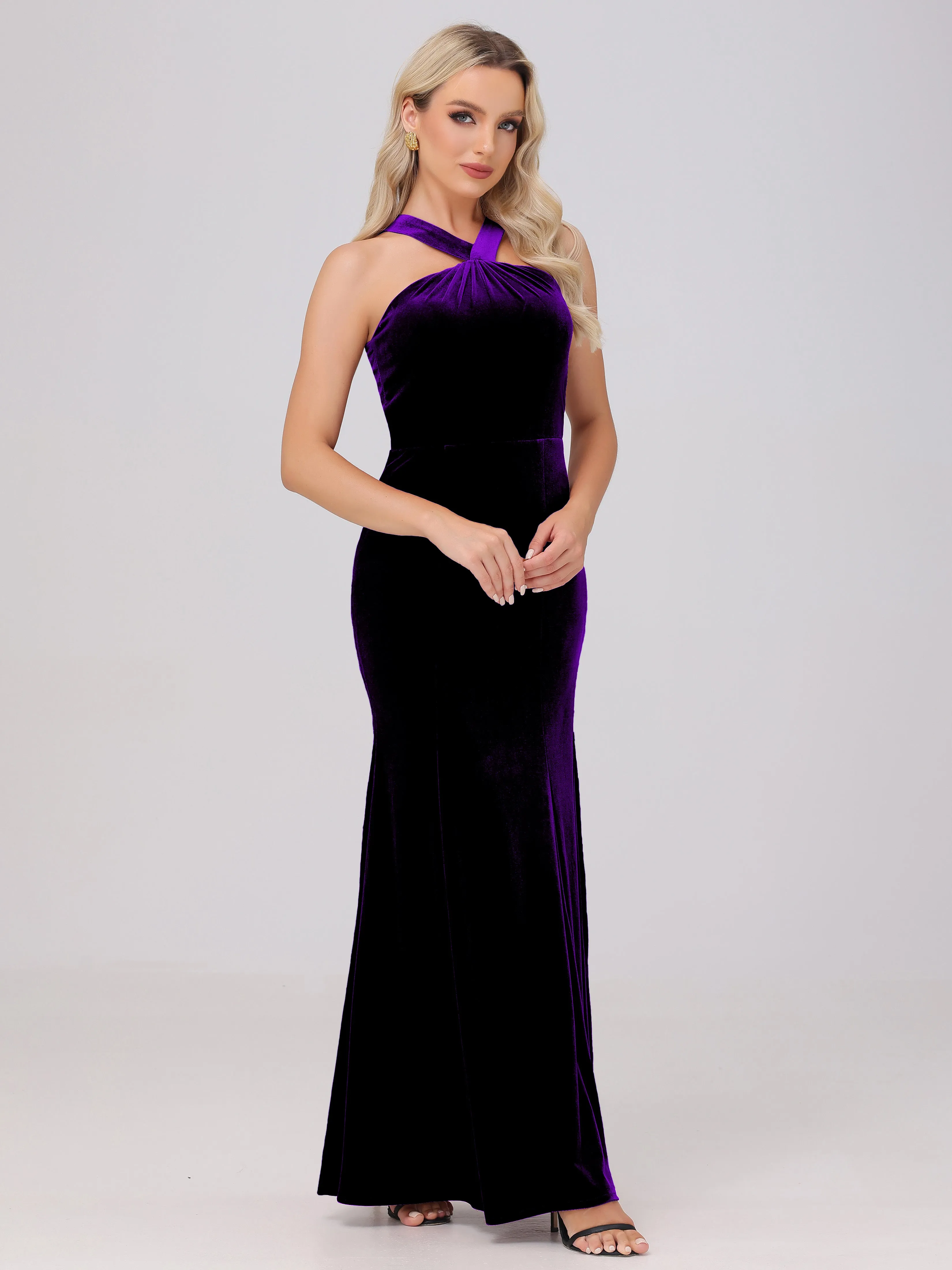 Sheath/Column Sleeveless Long Velvet Bridesmaid Dresses