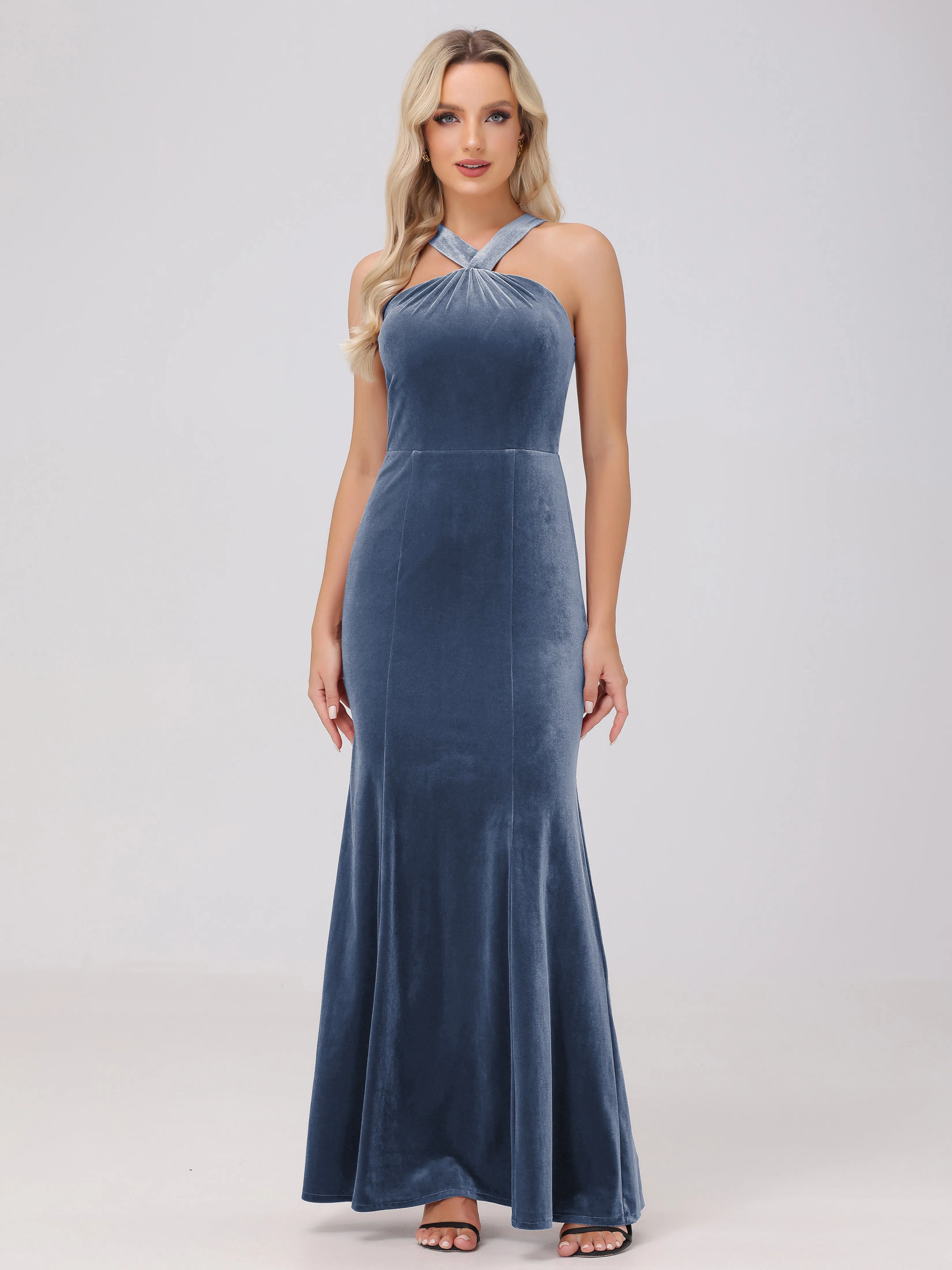 Sheath/Column Sleeveless Long Velvet Bridesmaid Dresses