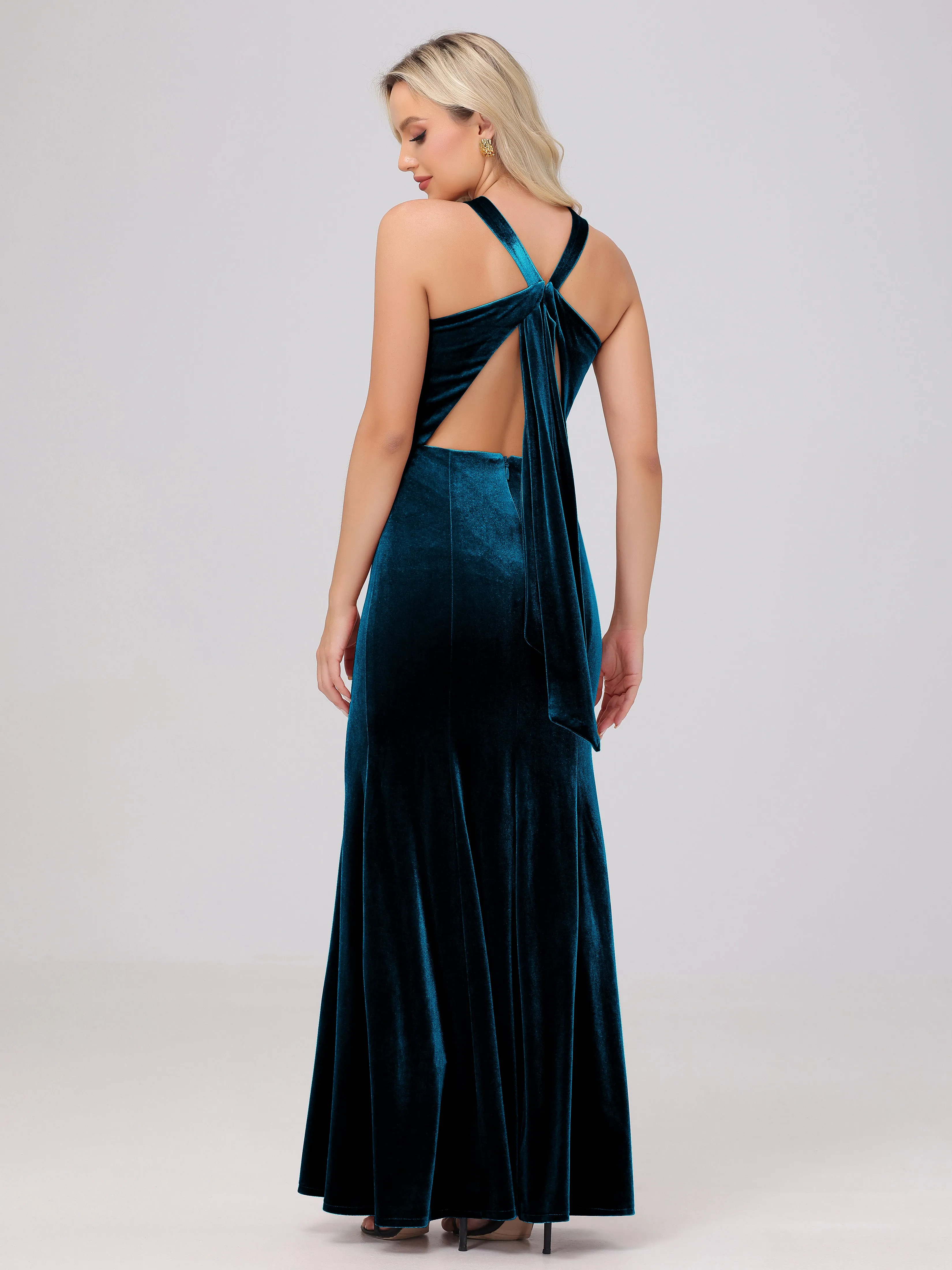 Sheath/Column Sleeveless Long Velvet Bridesmaid Dresses