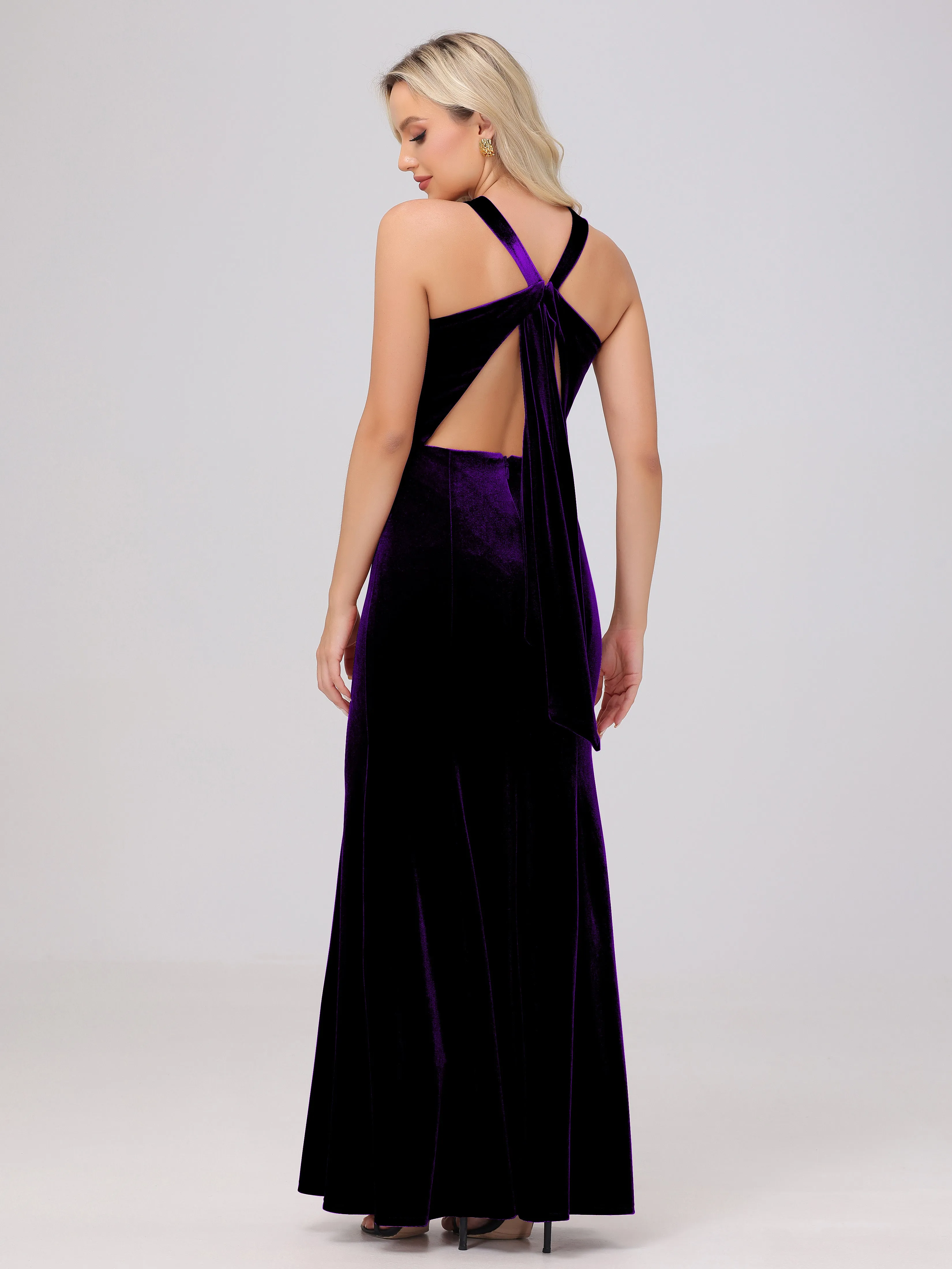 Sheath/Column Sleeveless Long Velvet Bridesmaid Dresses