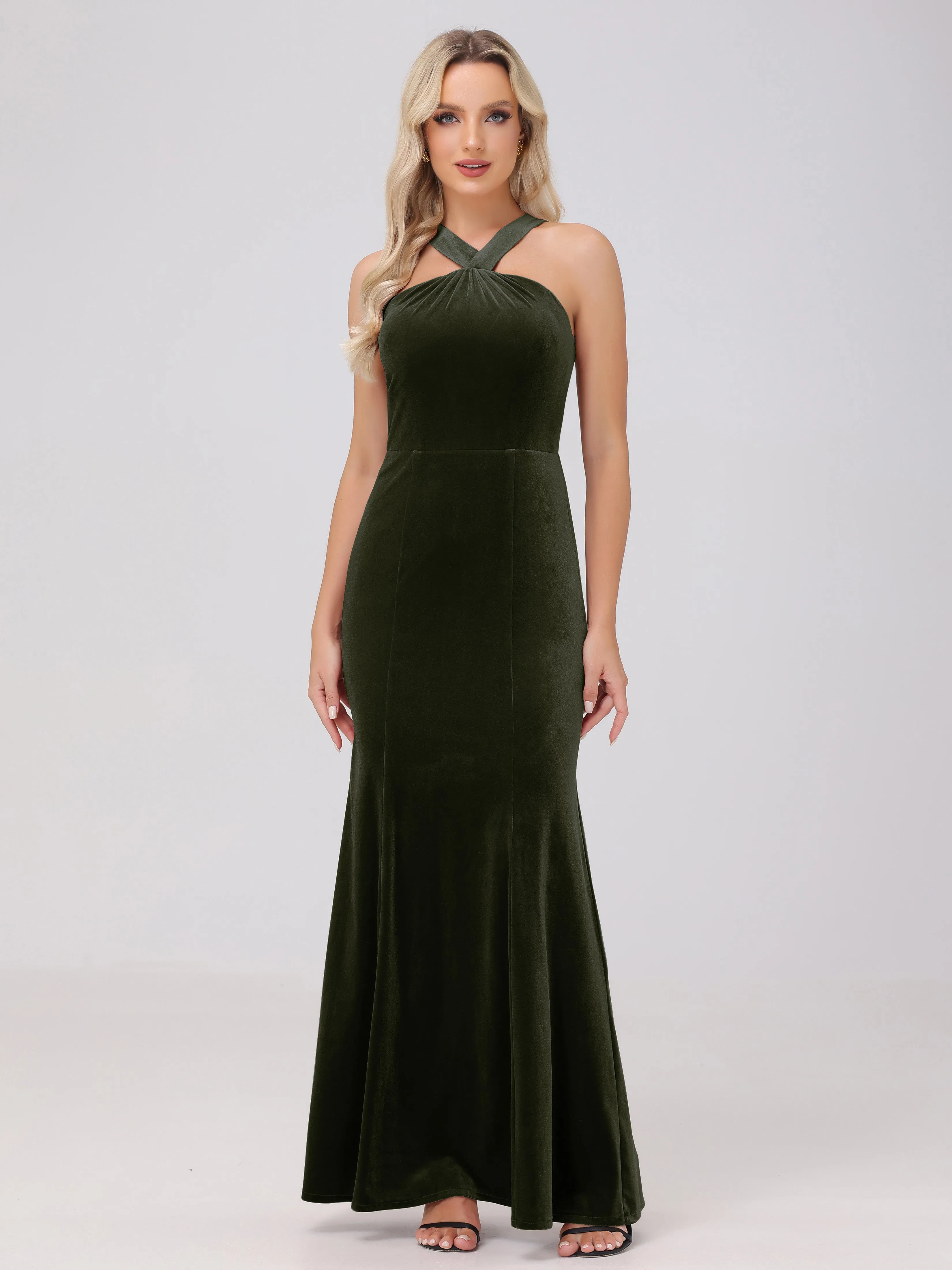 Sheath/Column Sleeveless Long Velvet Bridesmaid Dresses