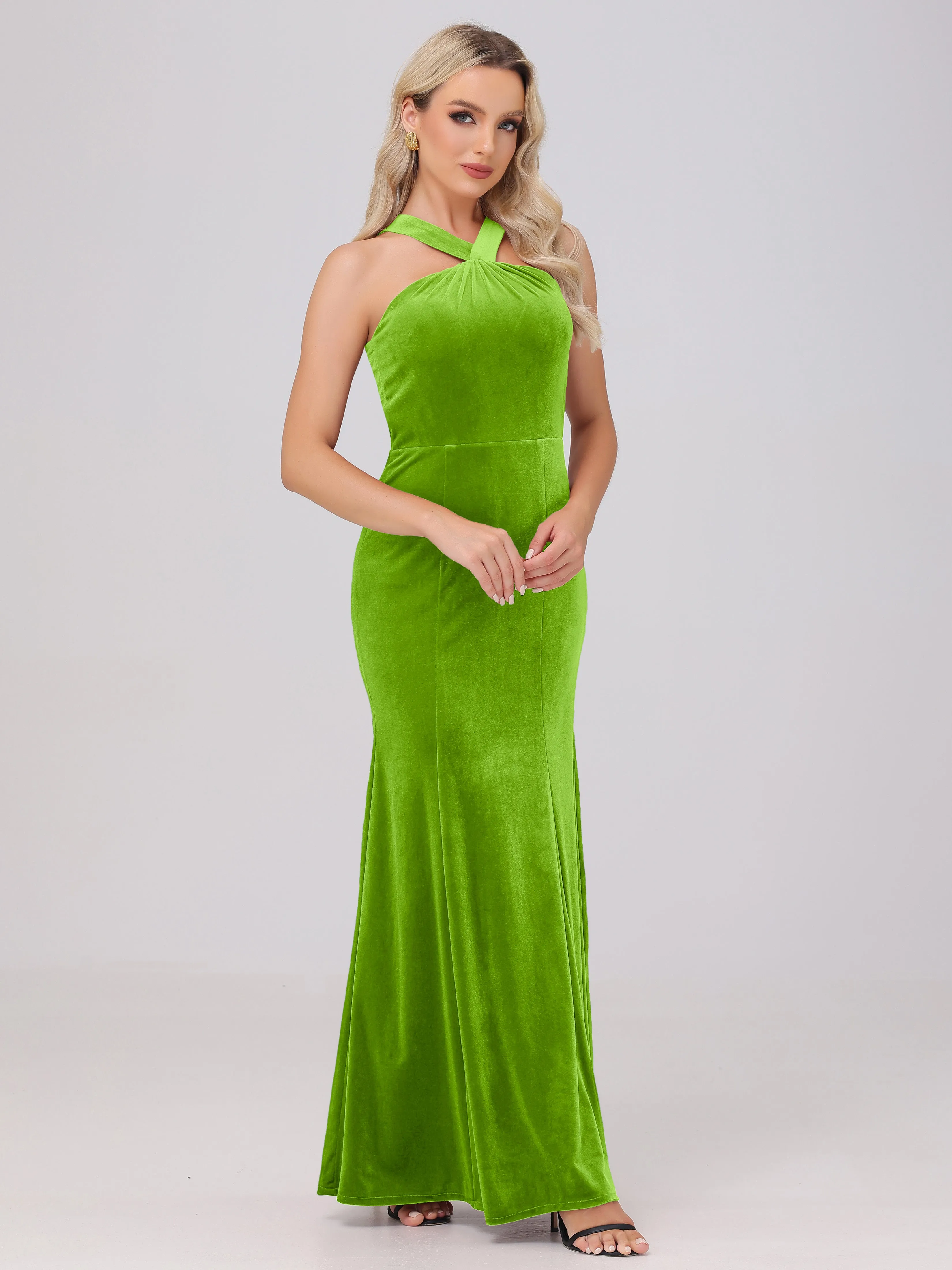 Sheath/Column Sleeveless Long Velvet Bridesmaid Dresses