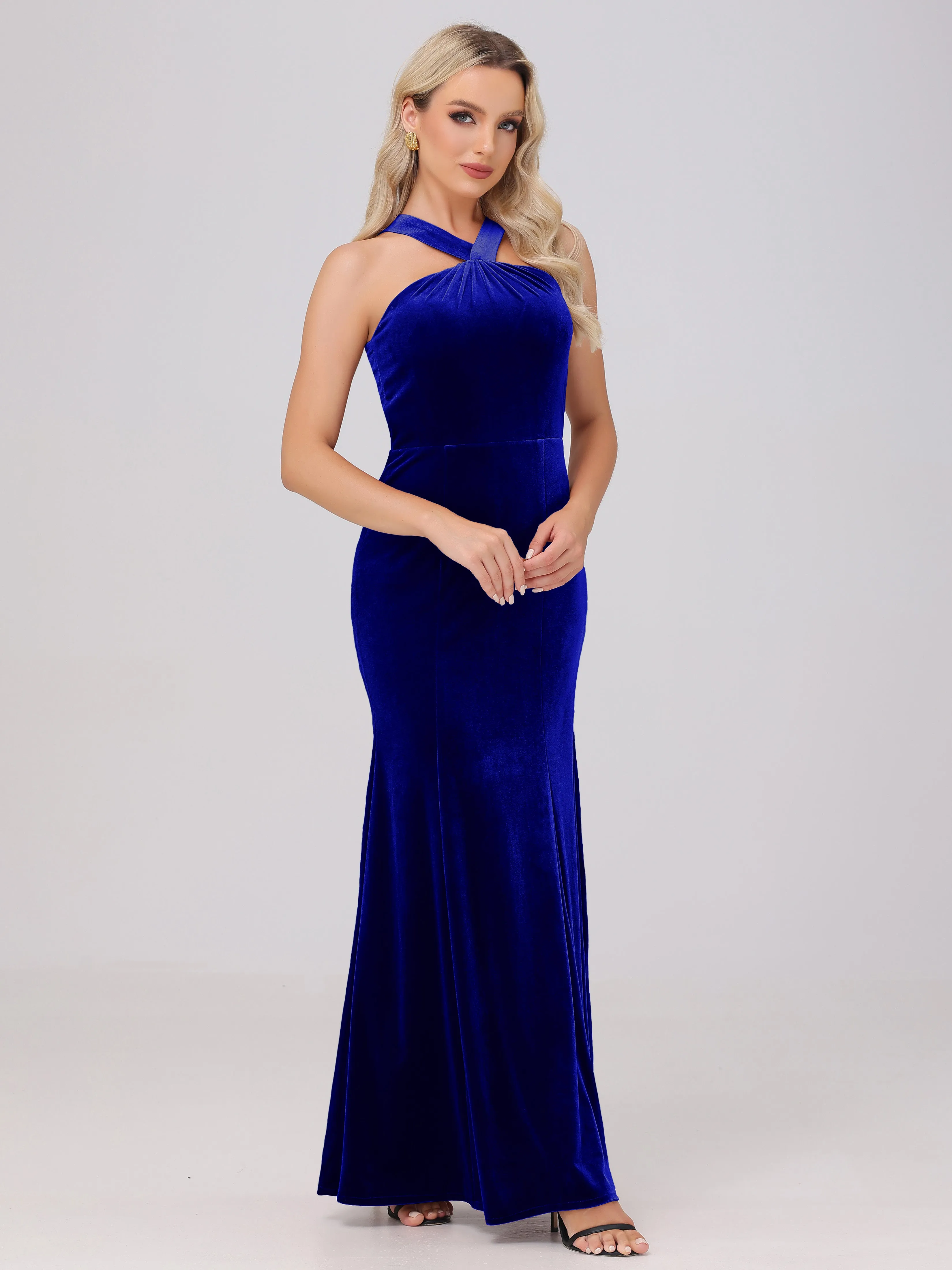 Sheath/Column Sleeveless Long Velvet Bridesmaid Dresses