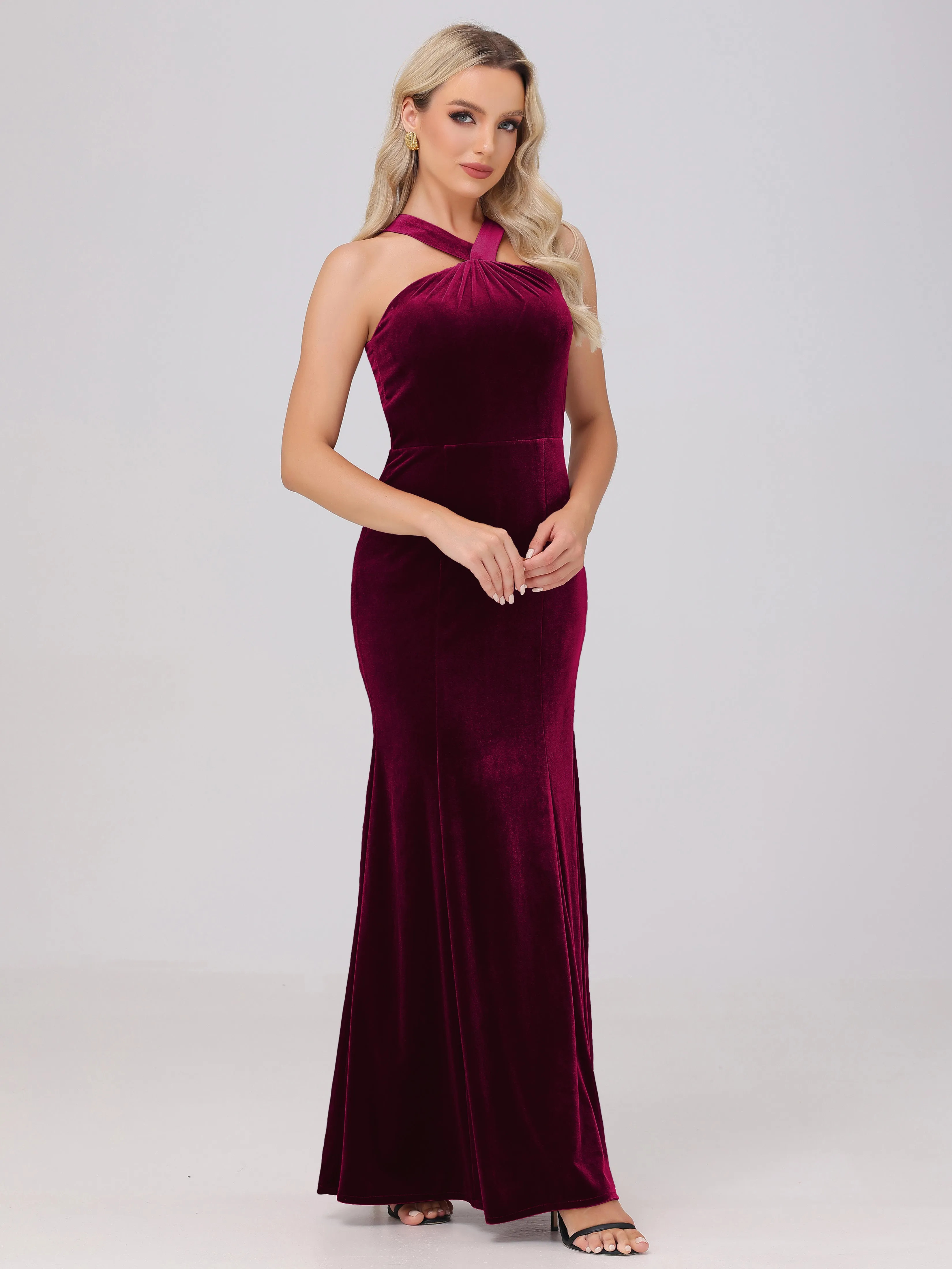 Sheath/Column Sleeveless Long Velvet Bridesmaid Dresses