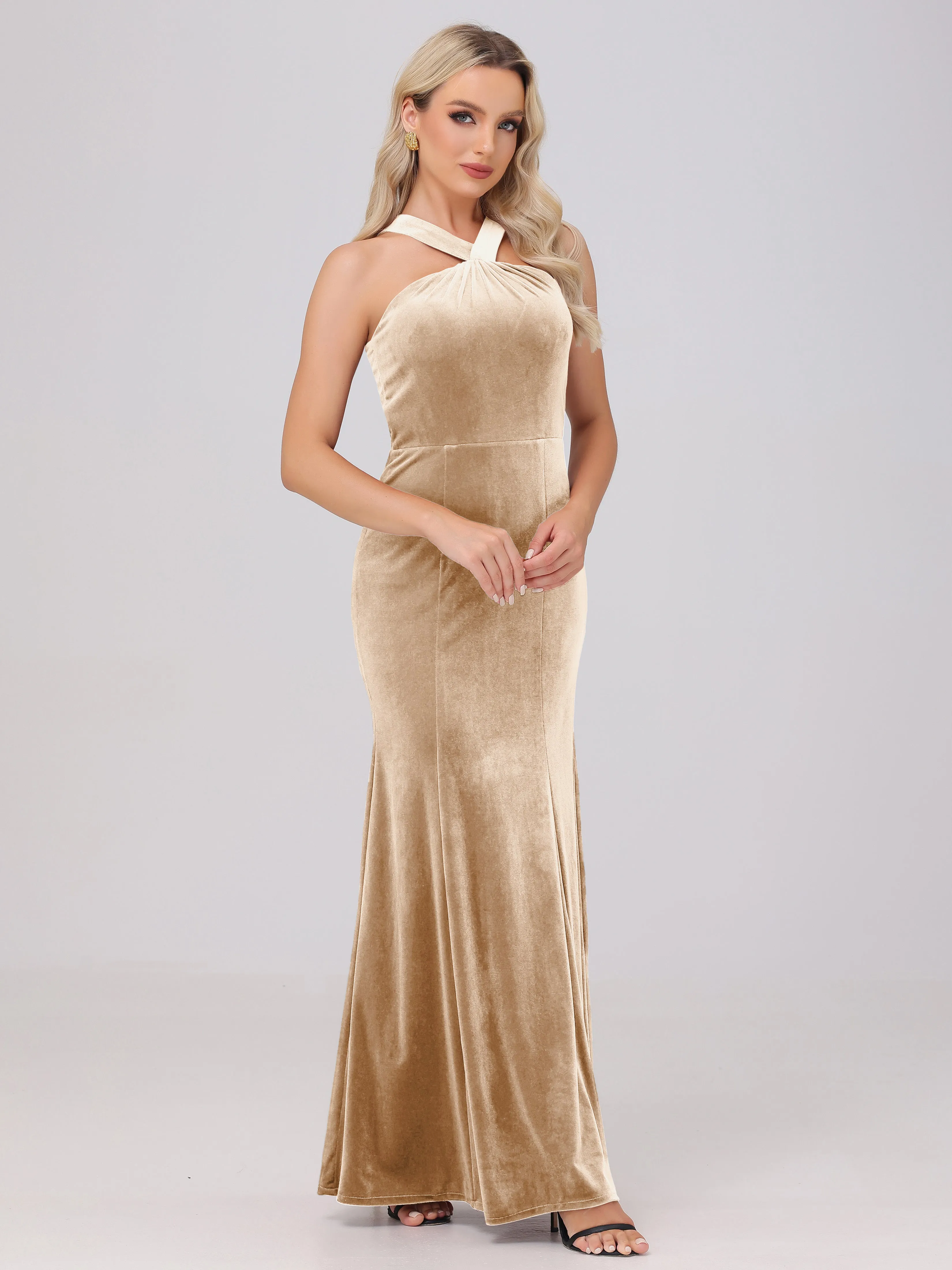 Sheath/Column Sleeveless Long Velvet Bridesmaid Dresses