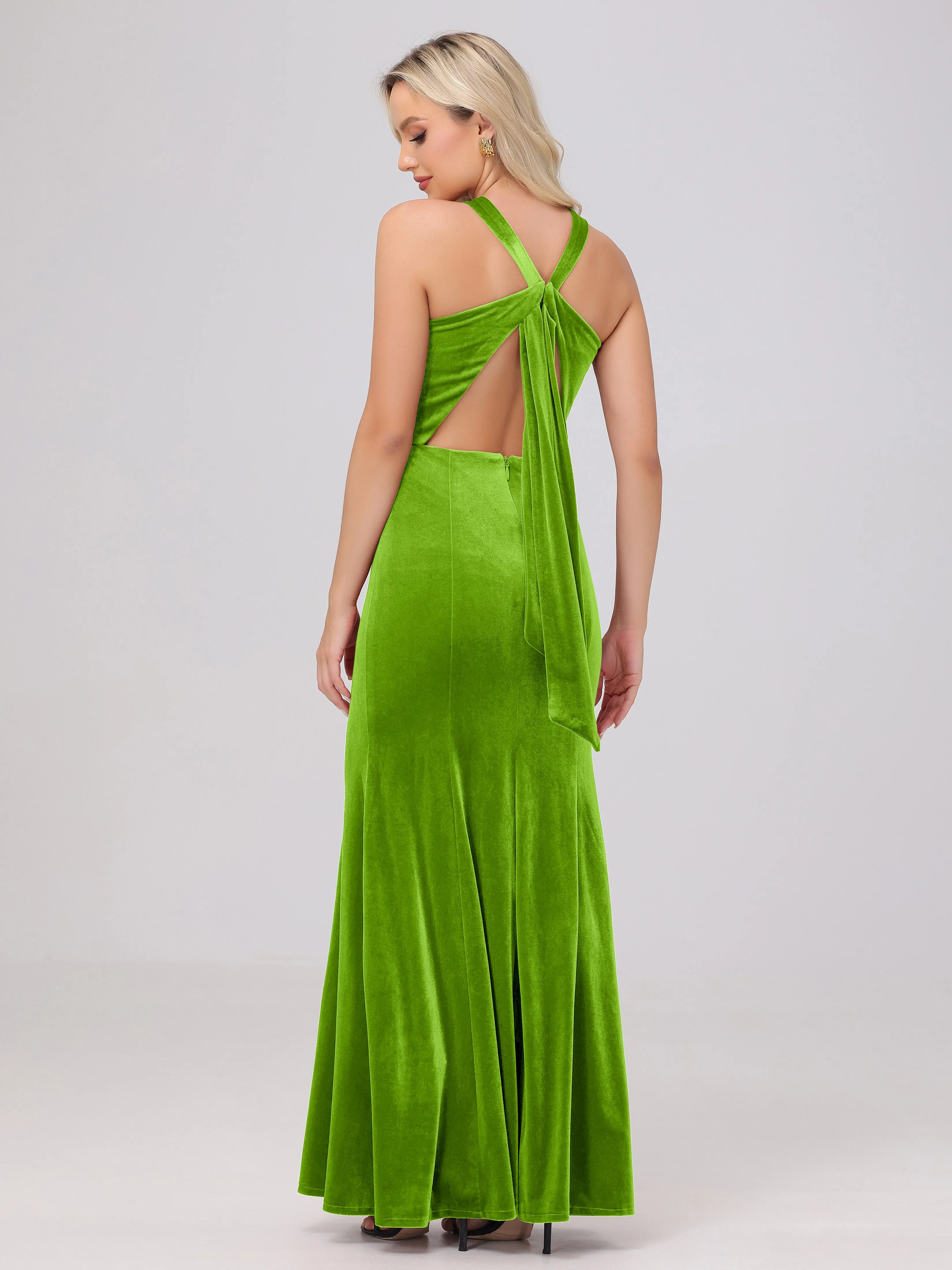 Sheath/Column Sleeveless Long Velvet Bridesmaid Dresses