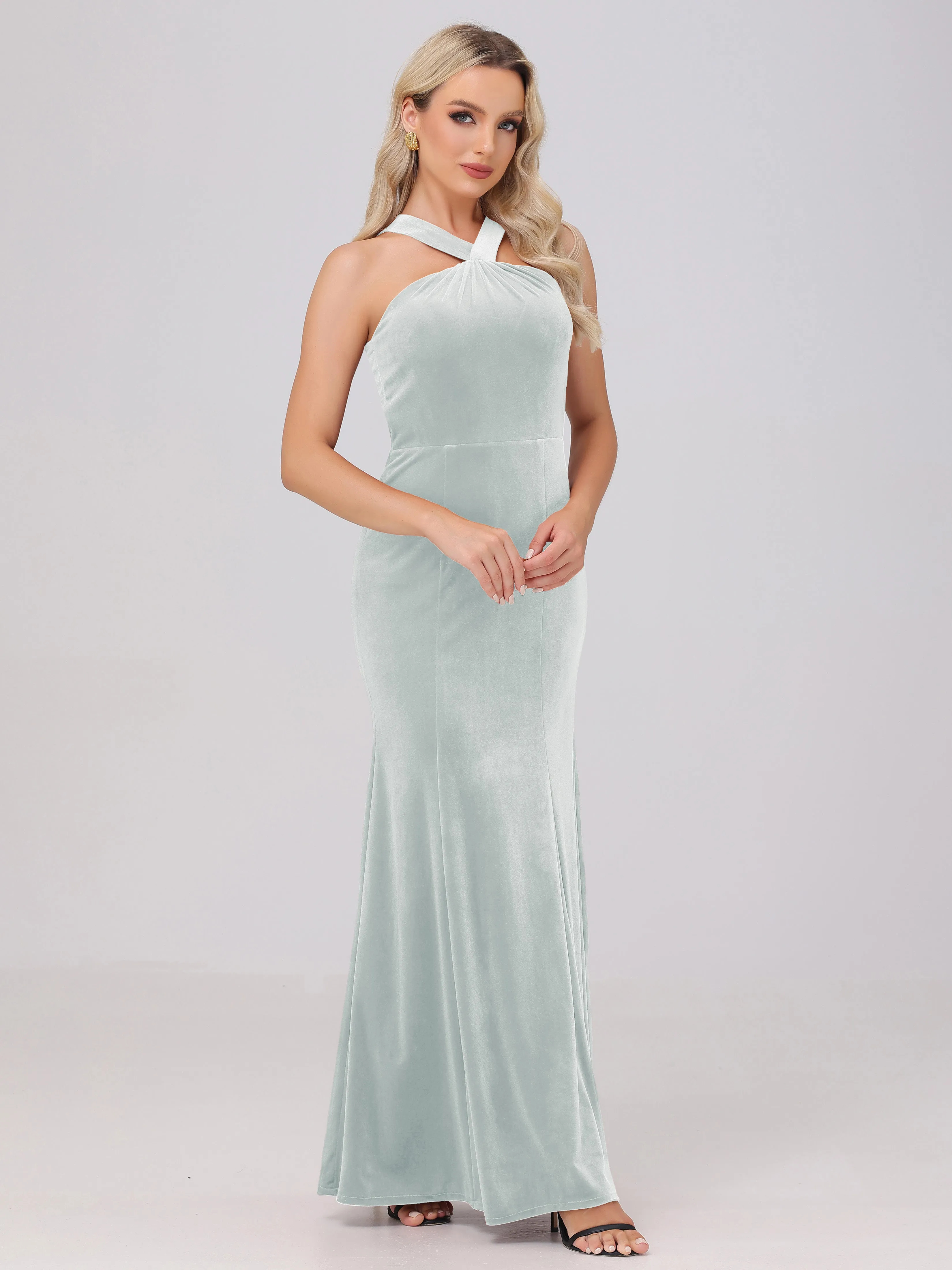 Sheath/Column Sleeveless Long Velvet Bridesmaid Dresses