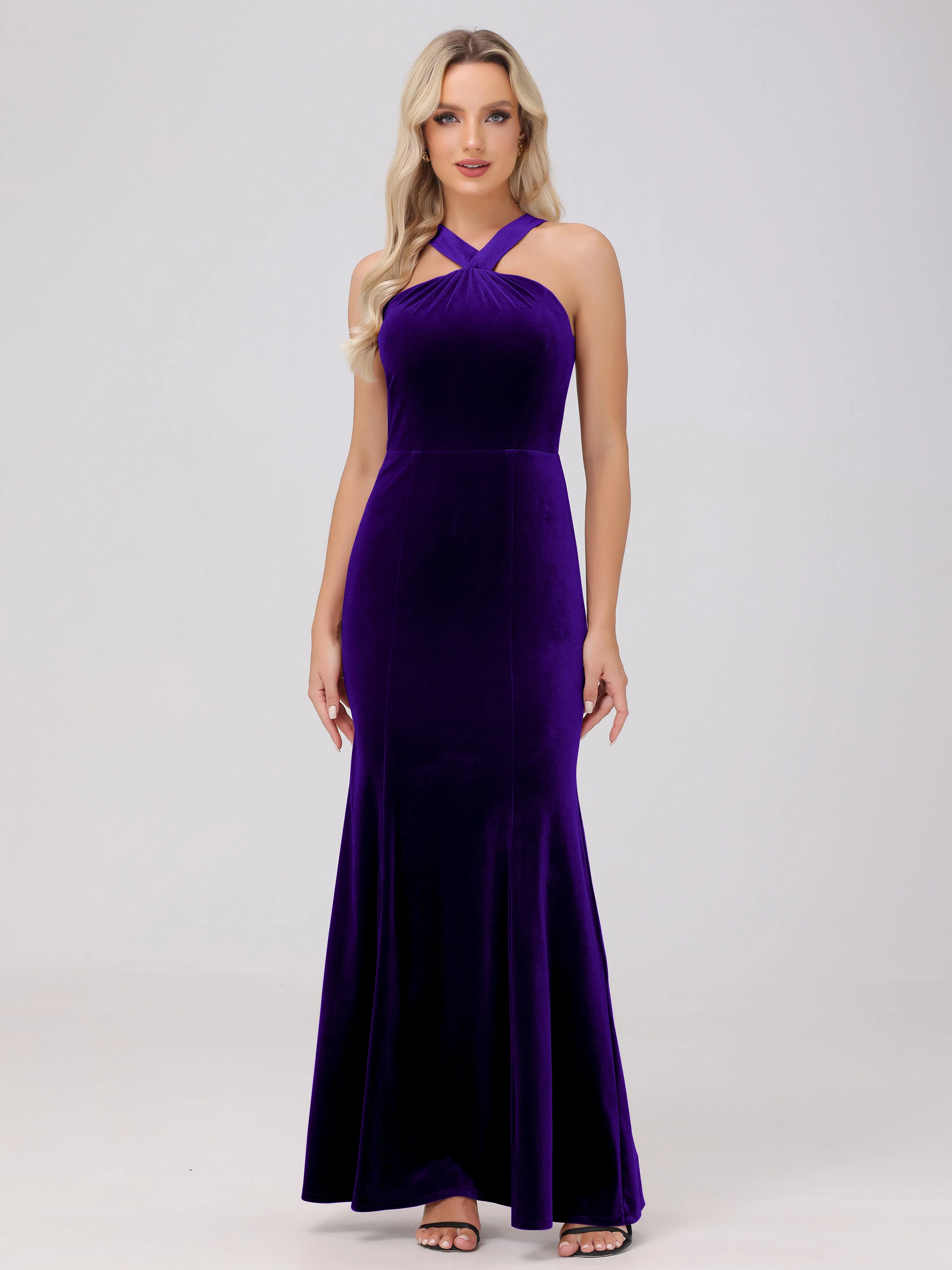 Sheath/Column Sleeveless Long Velvet Bridesmaid Dresses