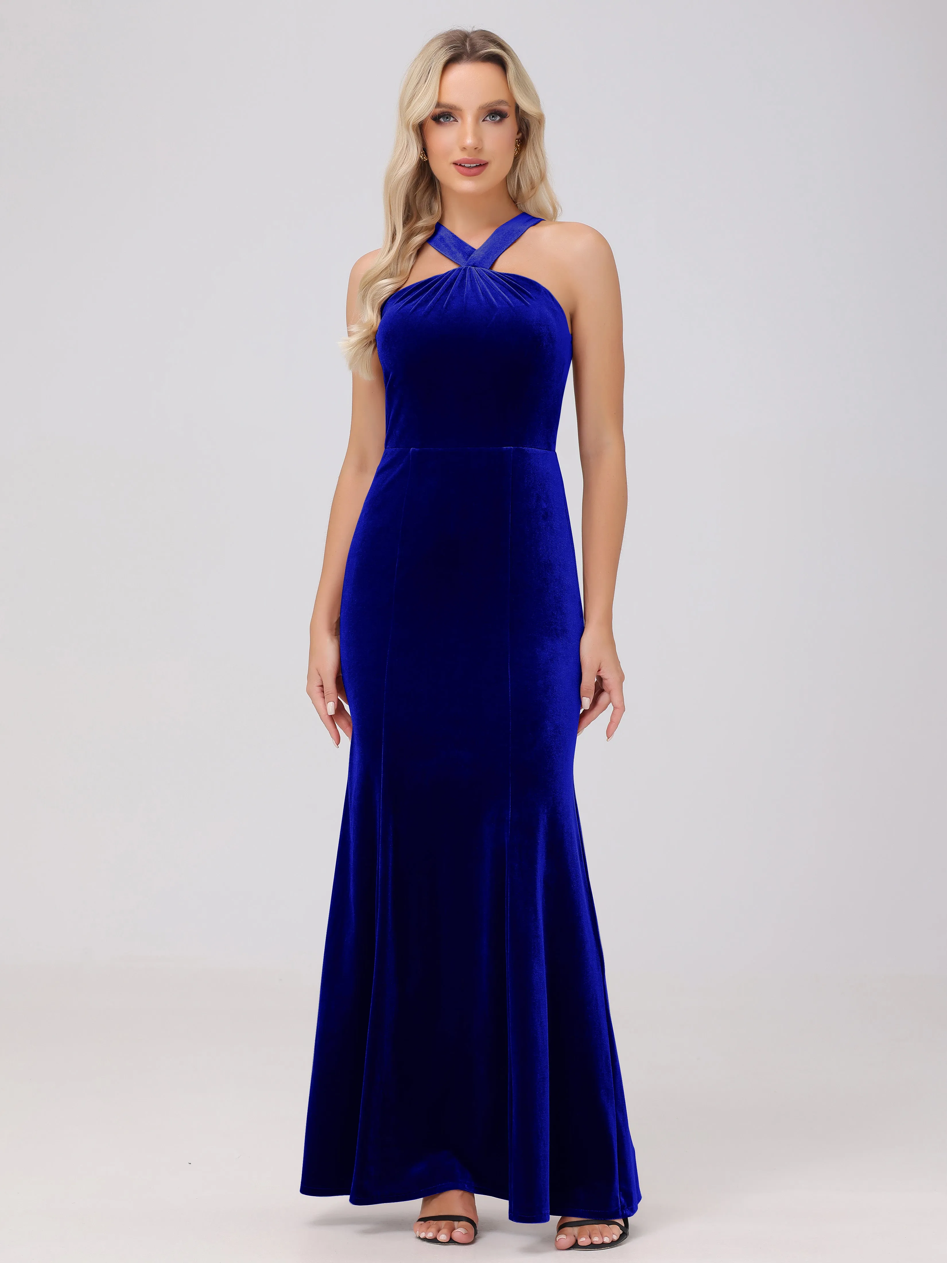 Sheath/Column Sleeveless Long Velvet Bridesmaid Dresses